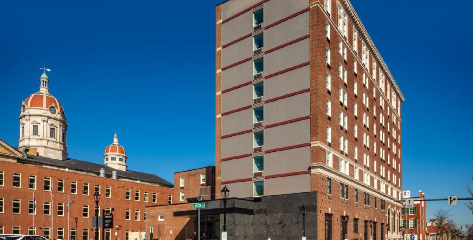 a building with a corner of it