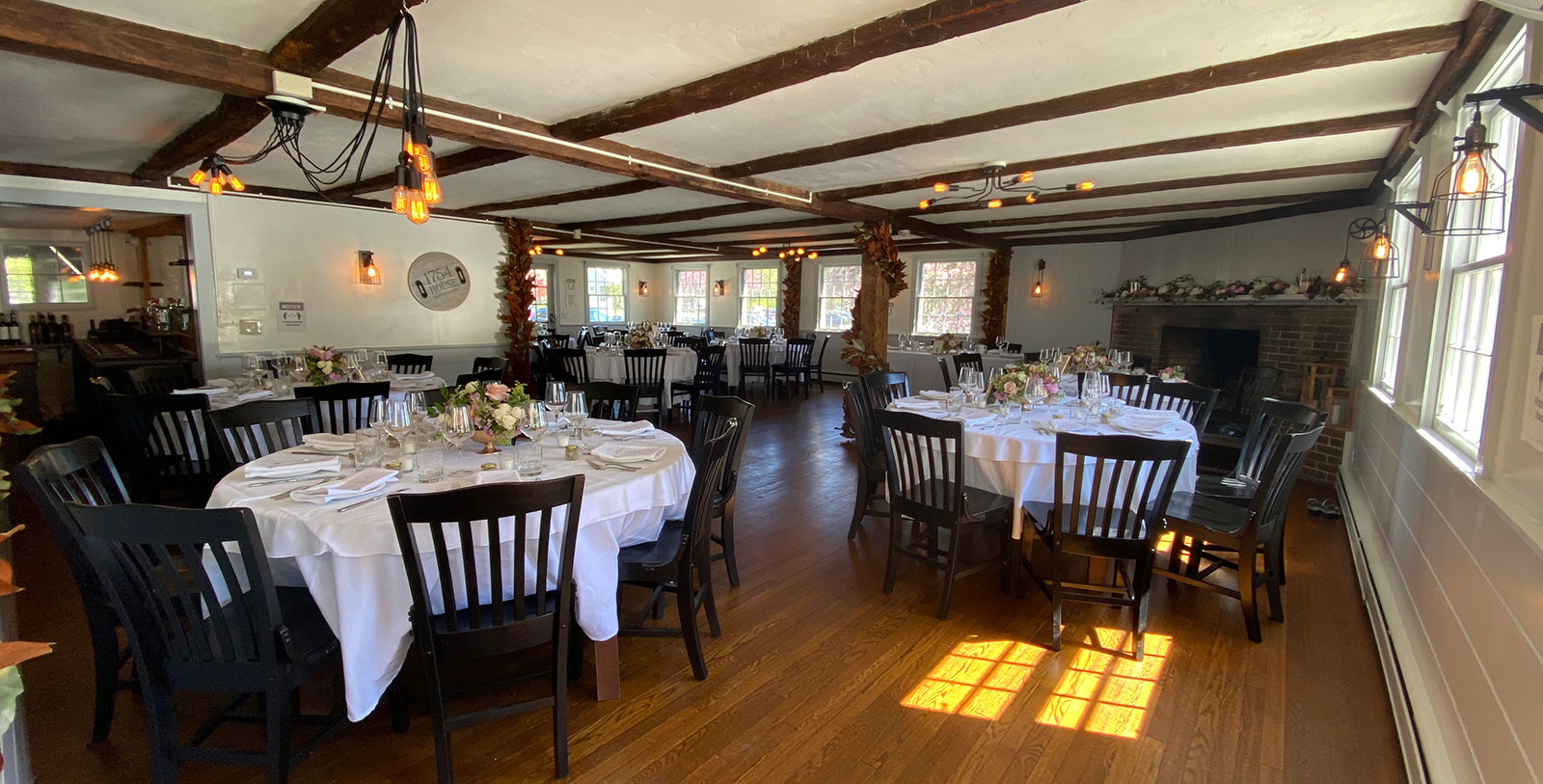 a room with tables and chairs