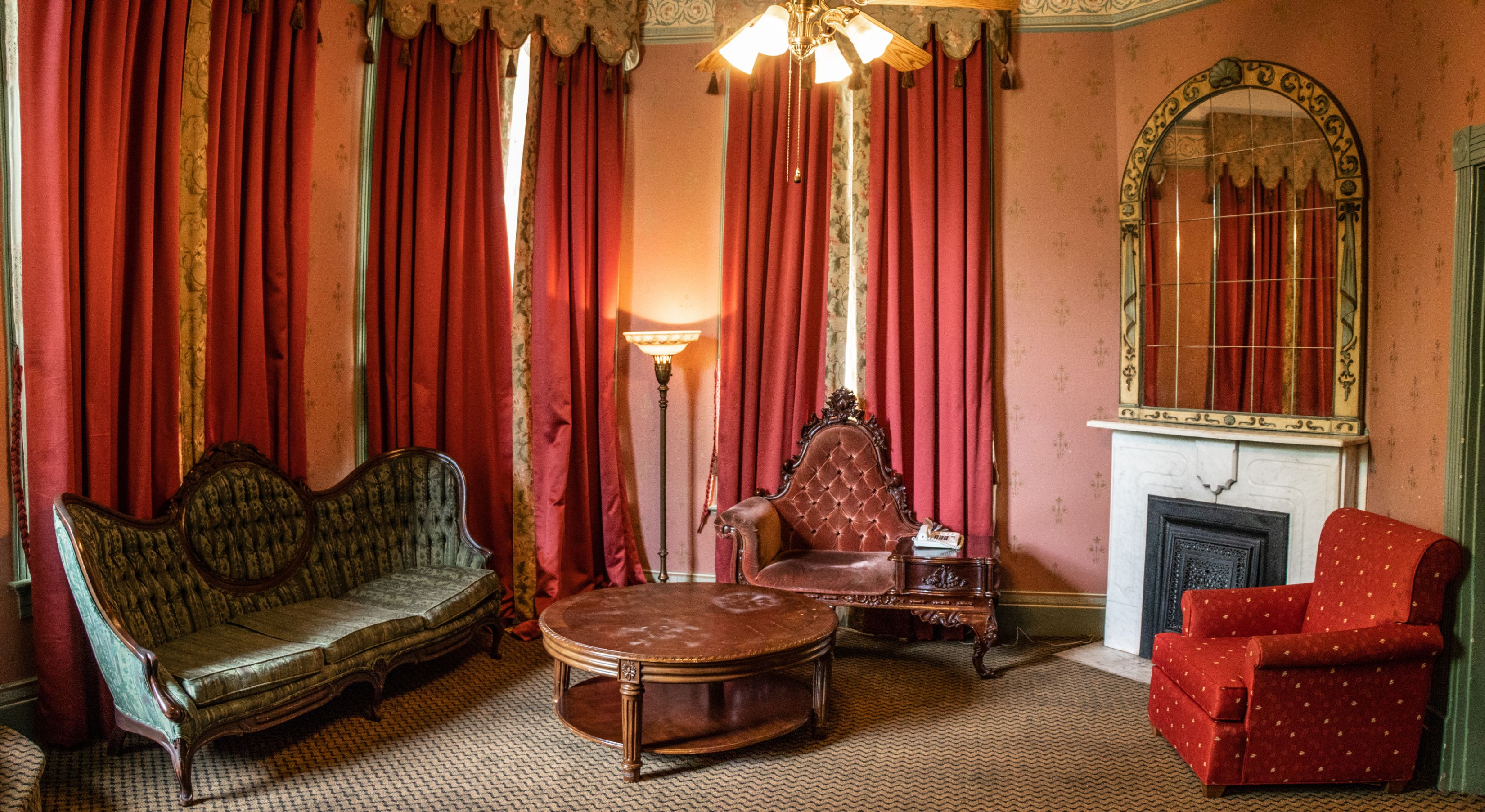 a room with a couch and a table