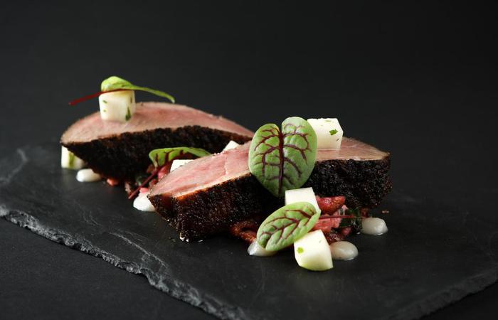 food on a black plate
