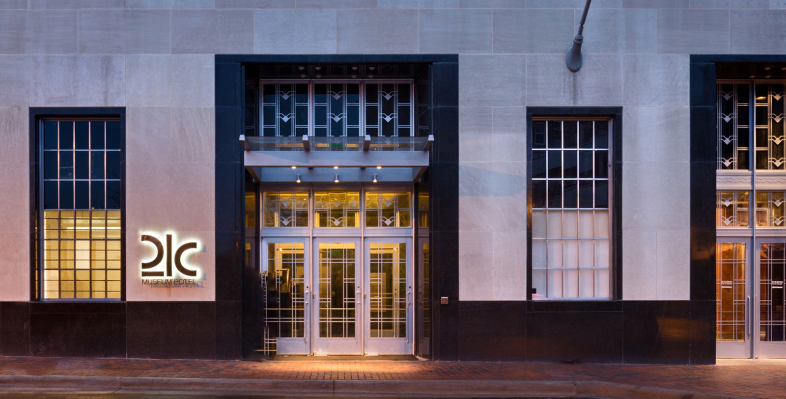 a building with glass doors