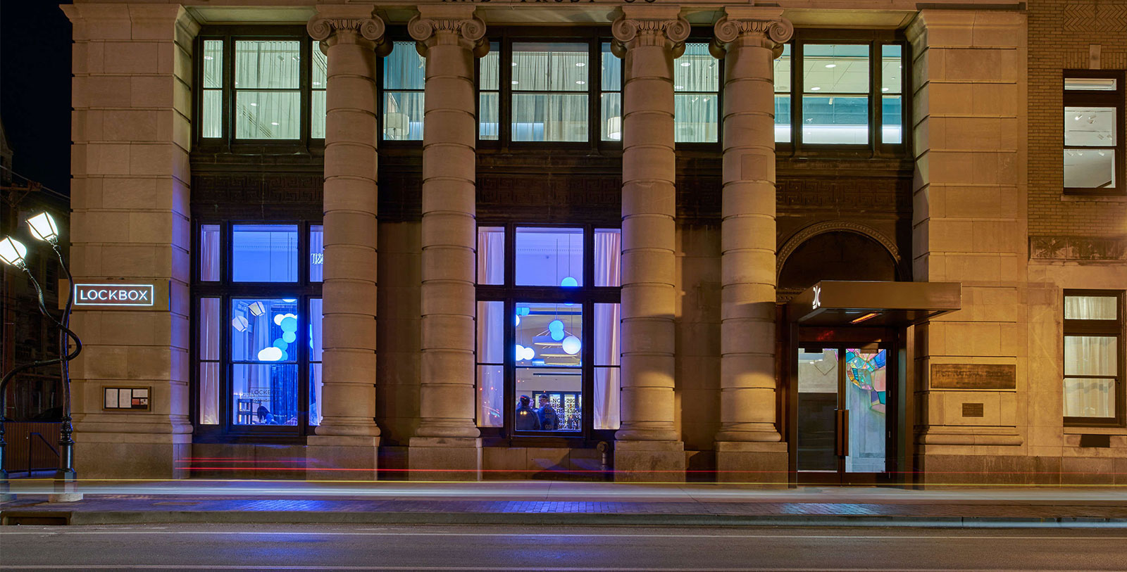 a building with columns and windows