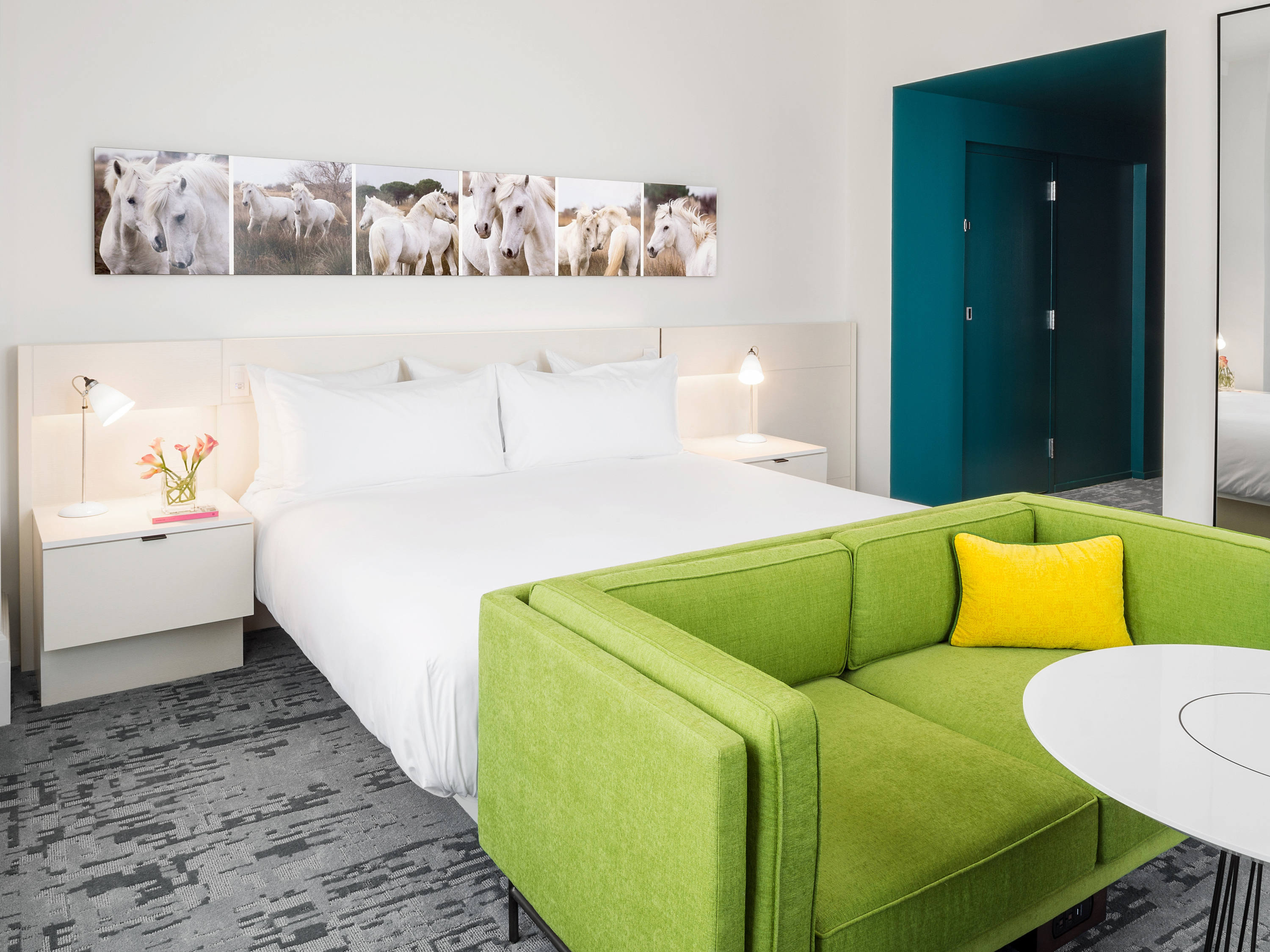 a room with a bed and a couch