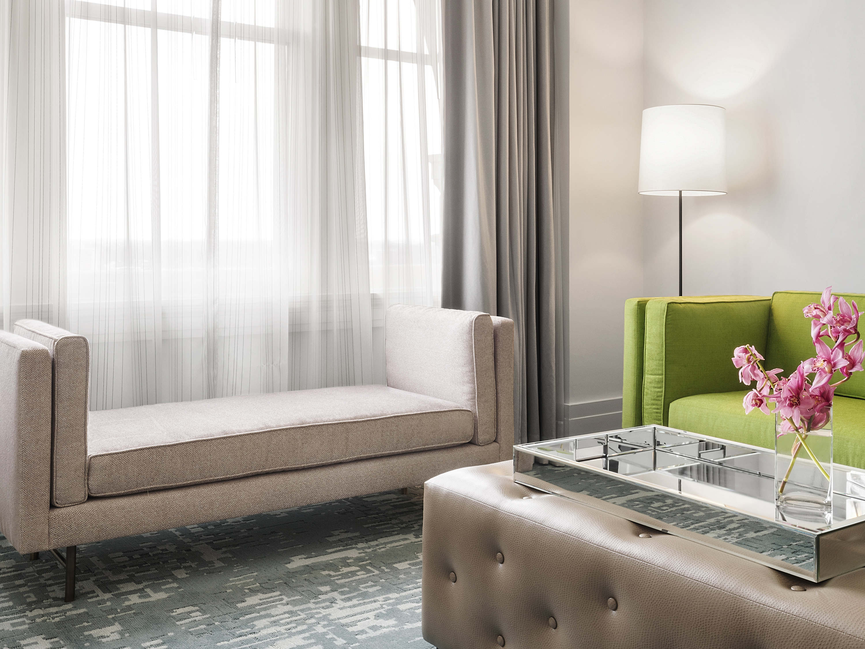 a living room with a couch and a coffee table