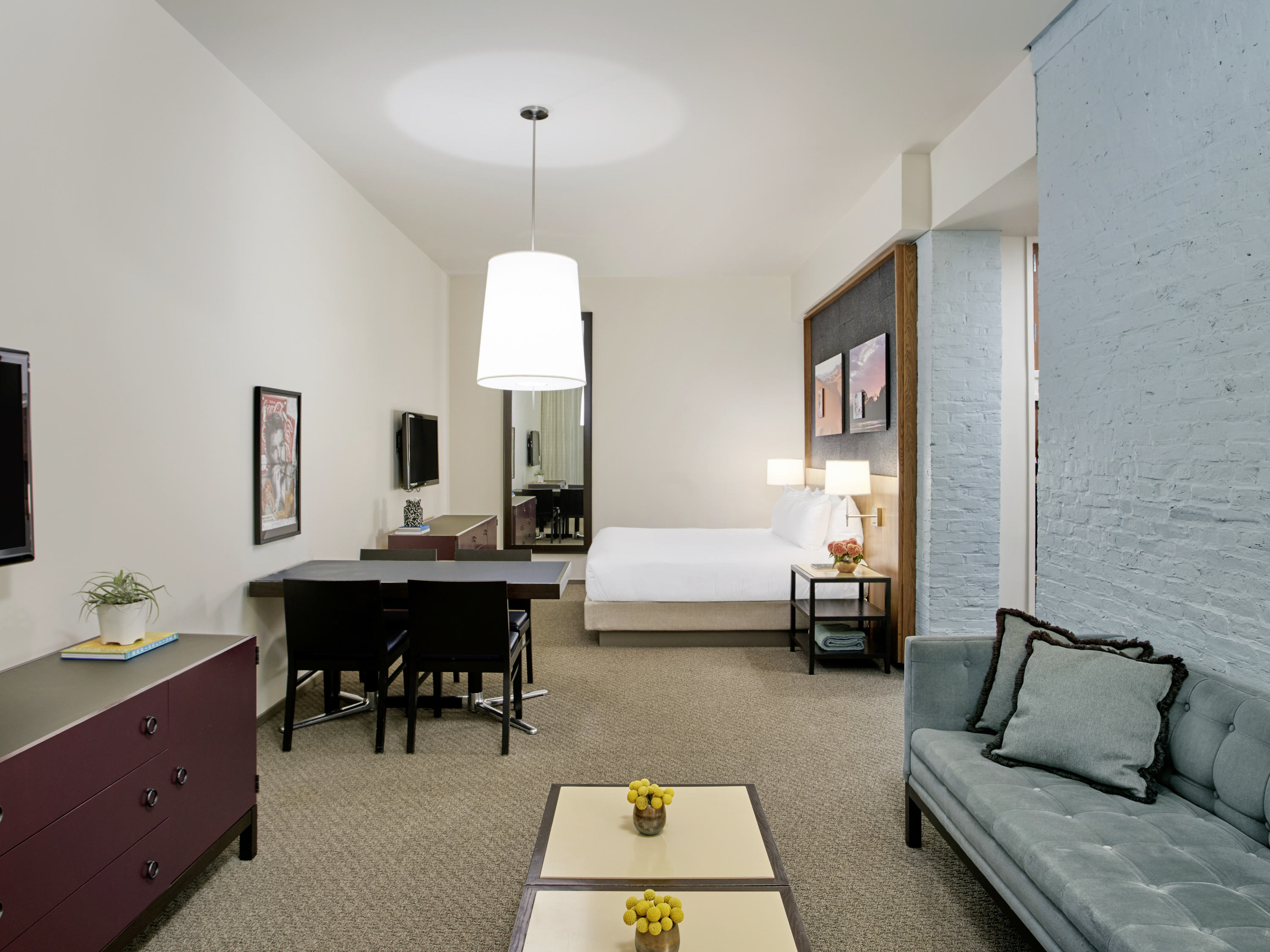 a room with a bed and a couch