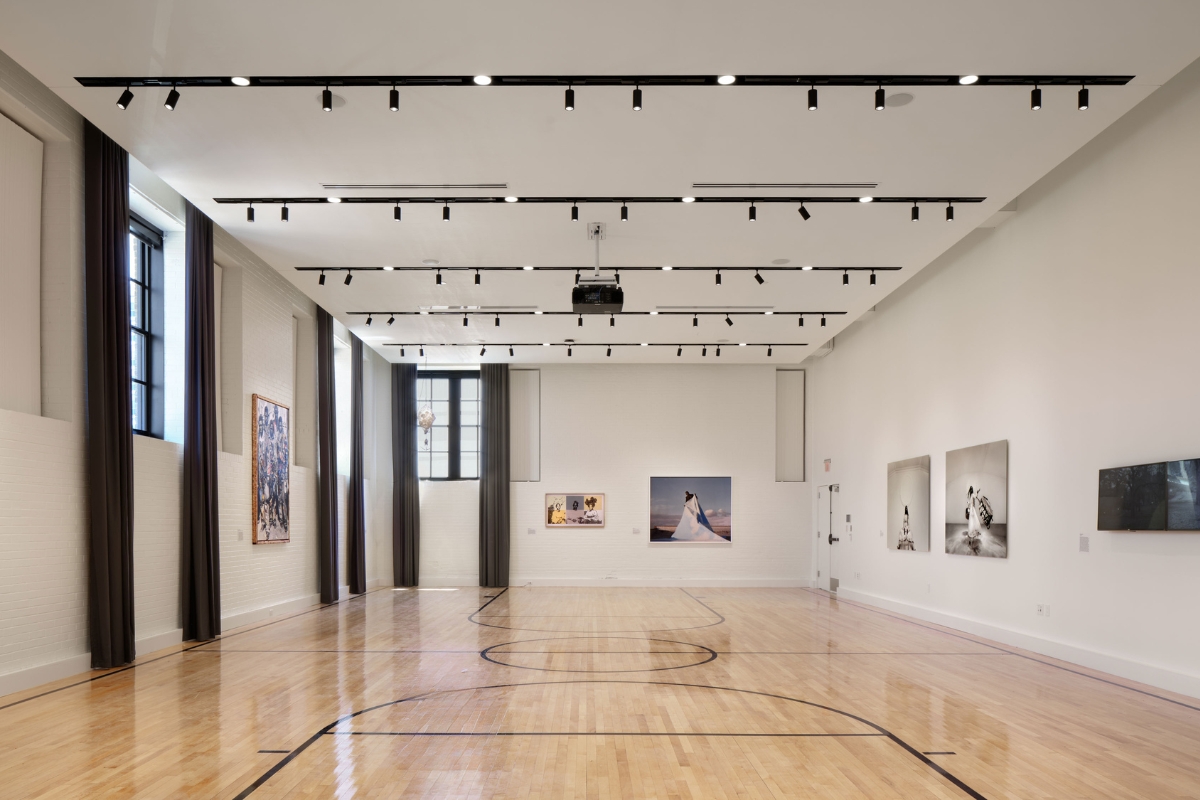 a basketball court in a room