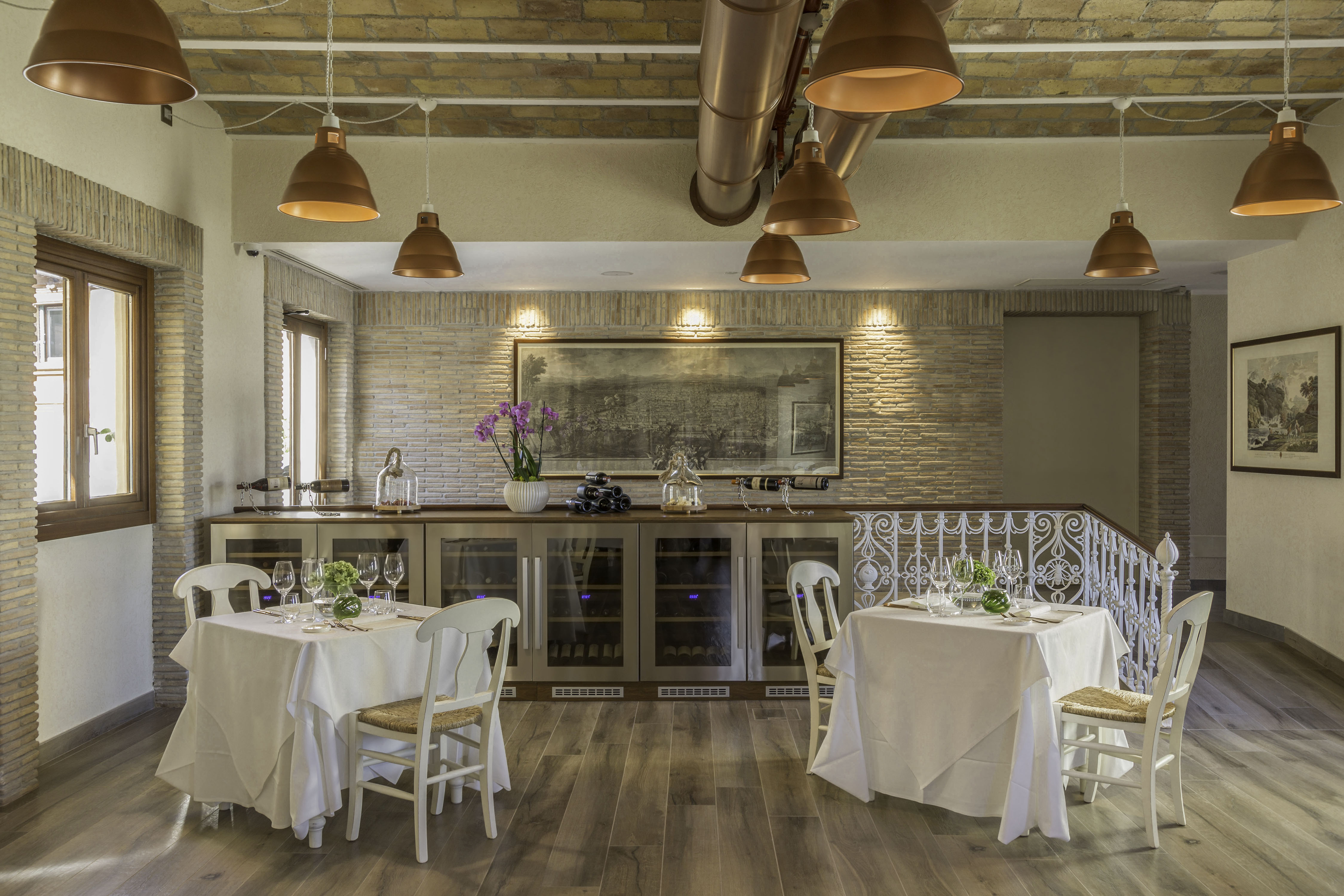 a room with tables and chairs