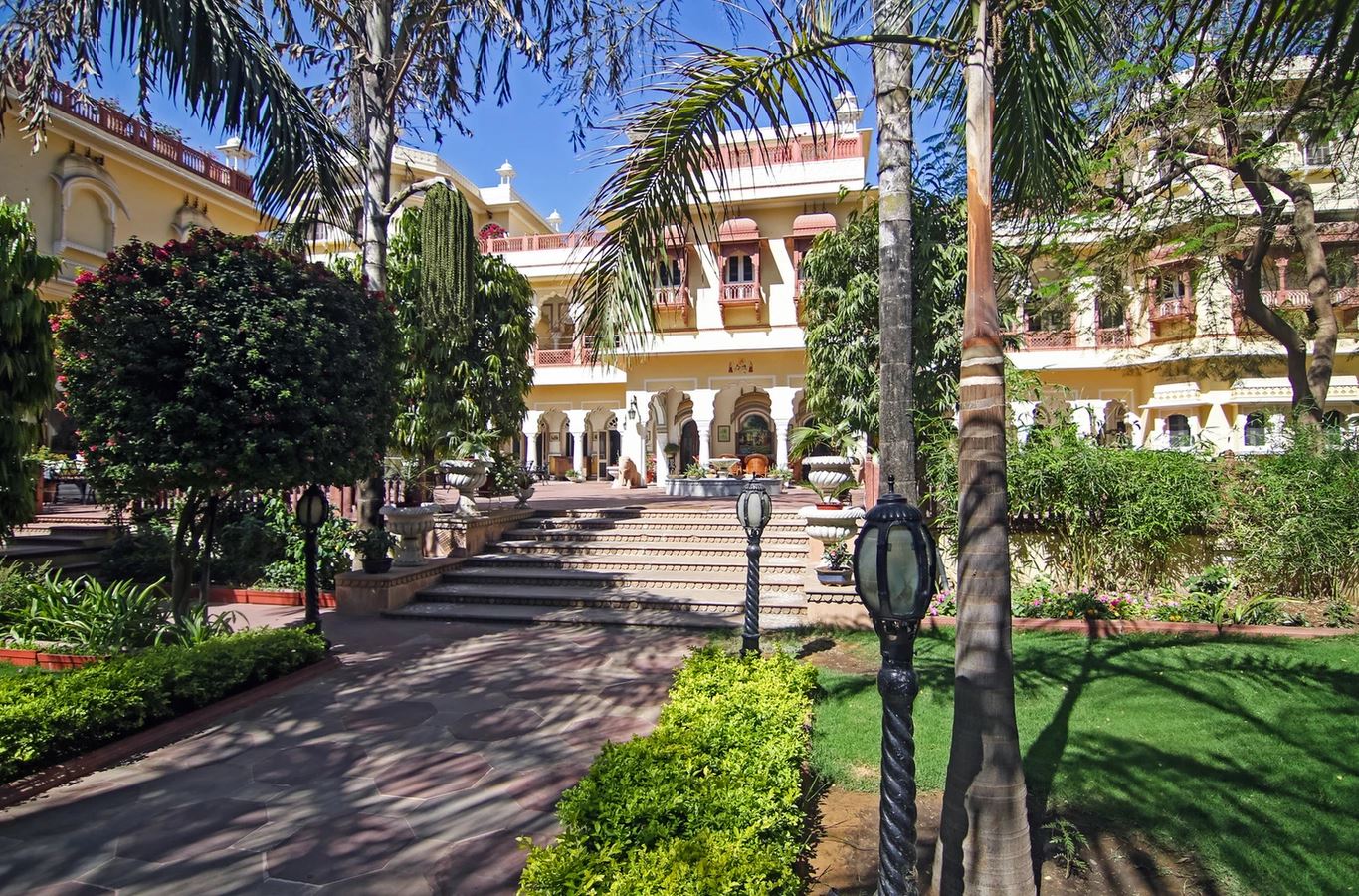 a building with stairs leading to the front