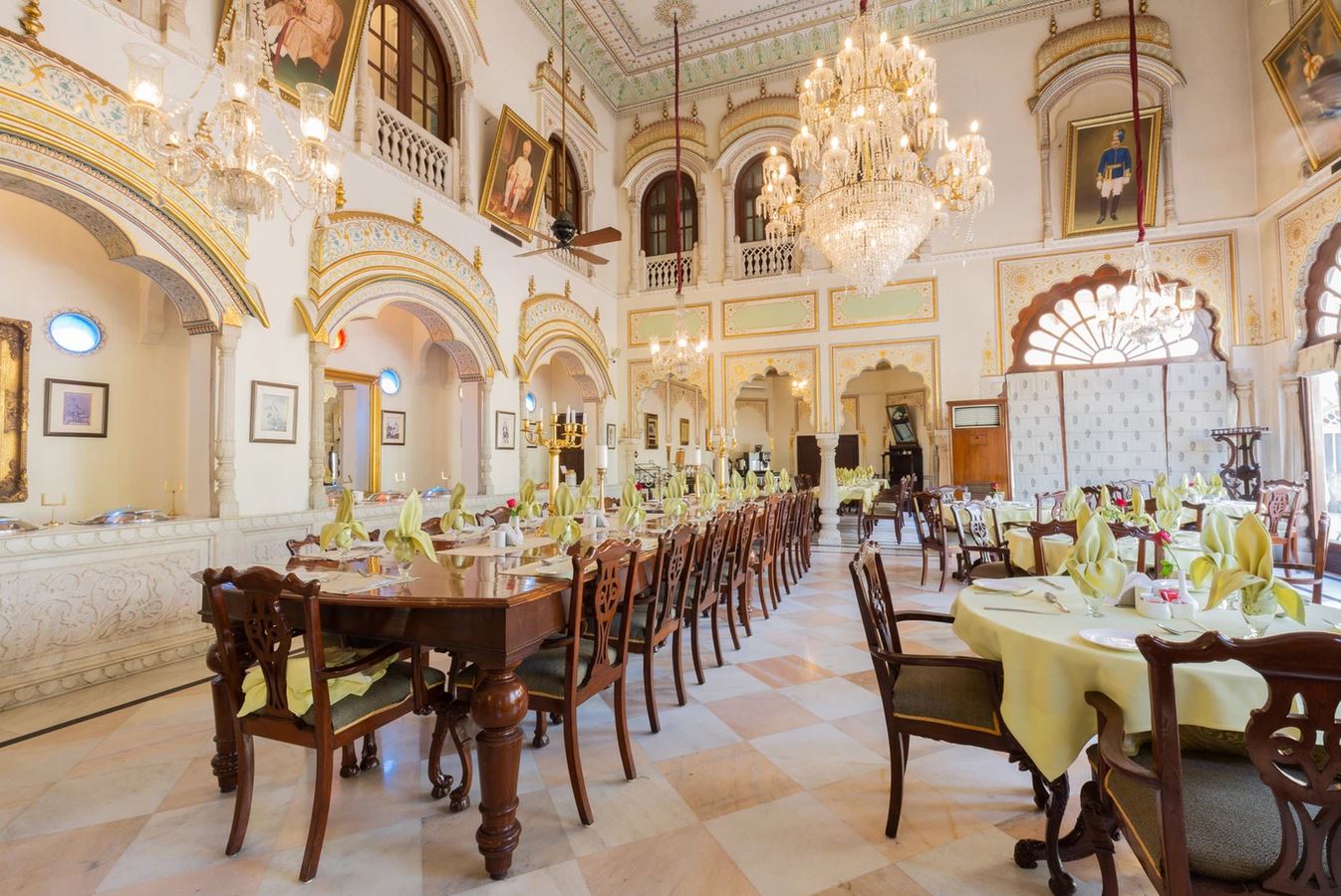 a large room with tables and chairs