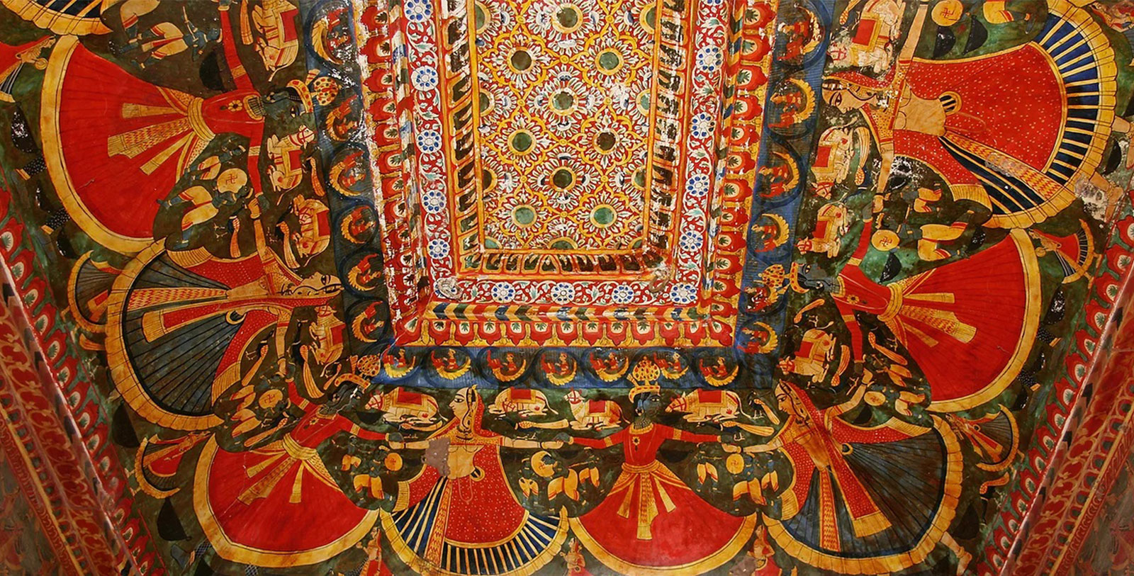 a ceiling with a painting