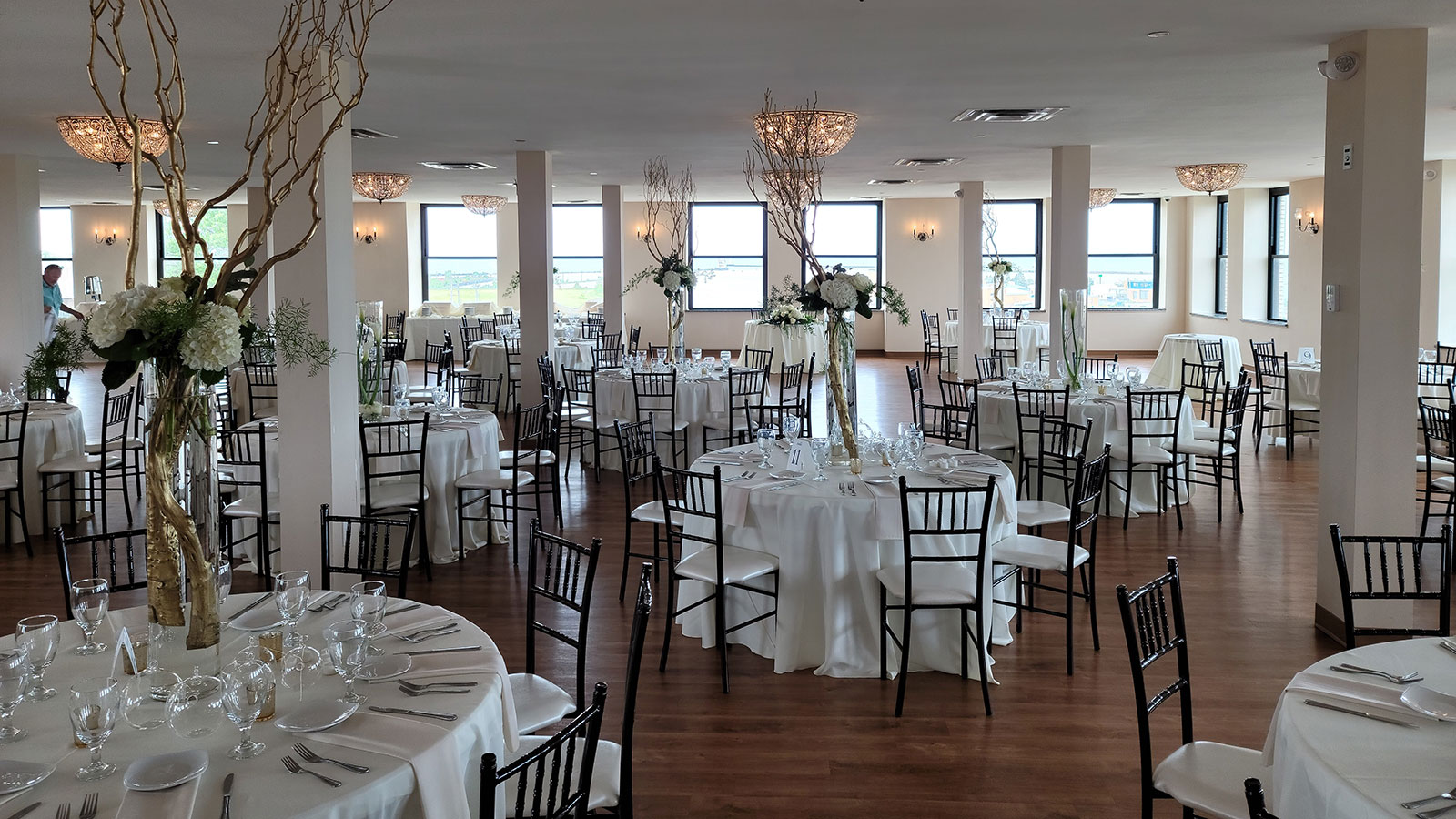 a room with tables and chairs