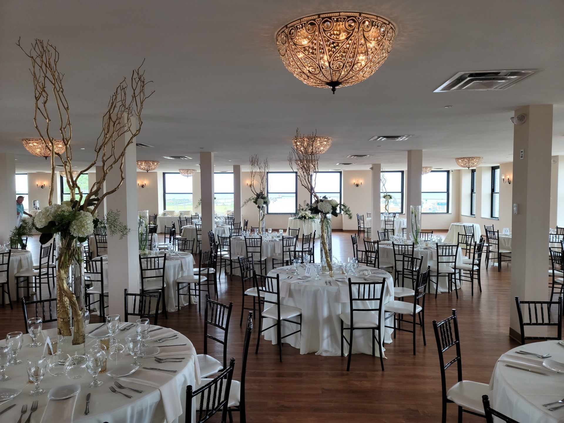 a room with tables and chairs