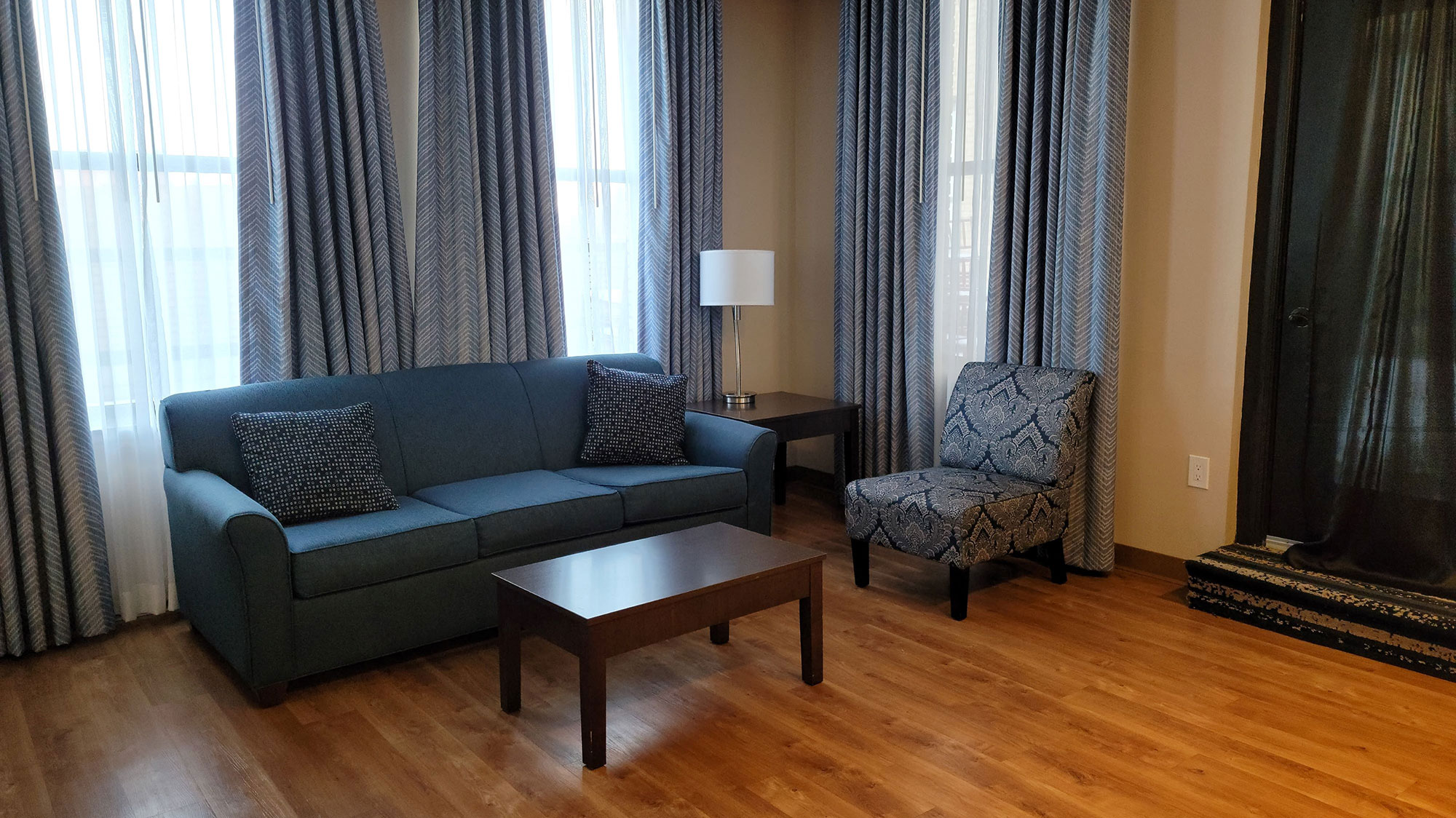 a living room with a couch and a coffee table