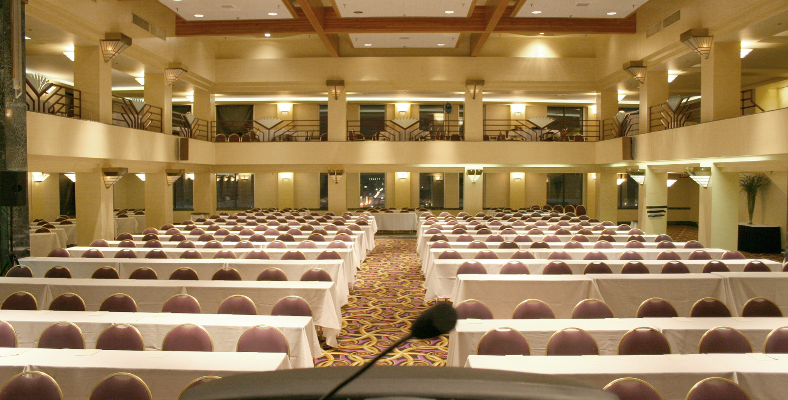 a room with tables and chairs
