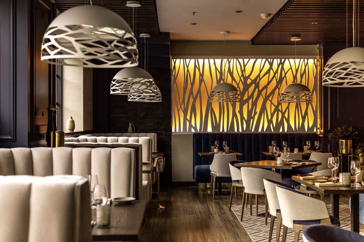 a restaurant with tables and chairs