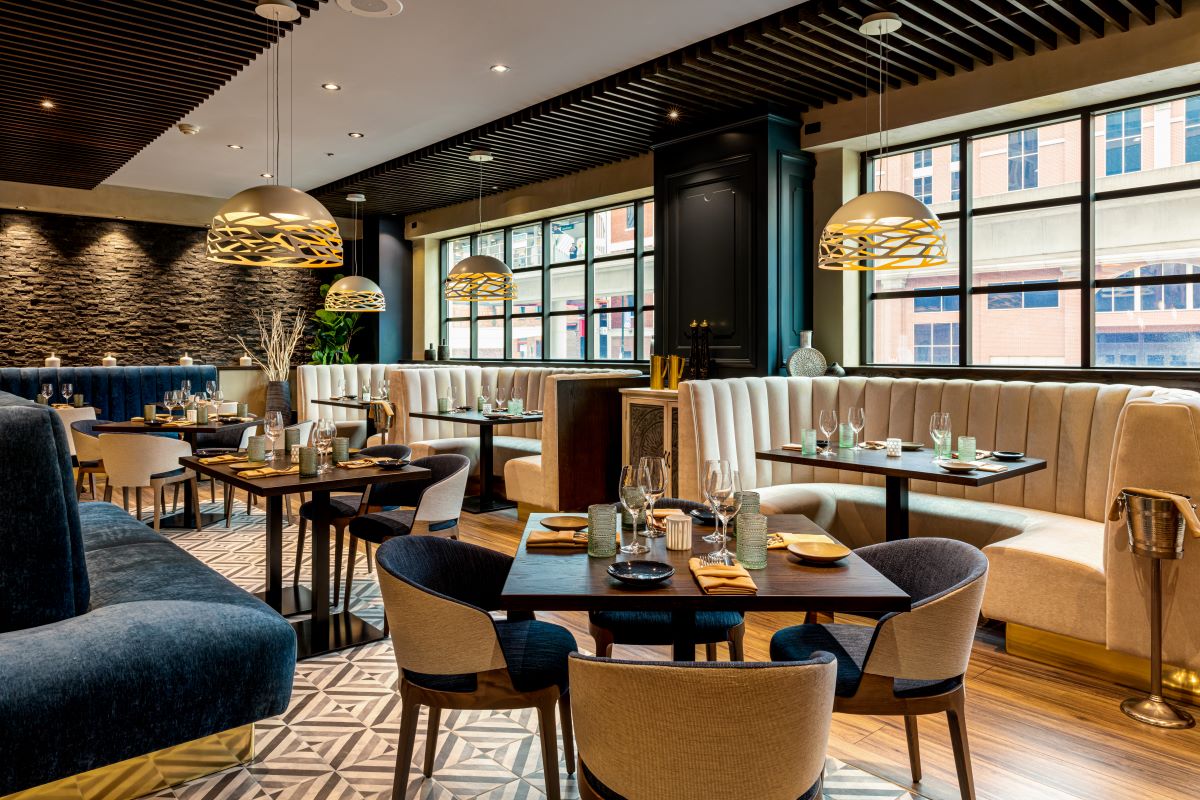 a restaurant with tables and chairs