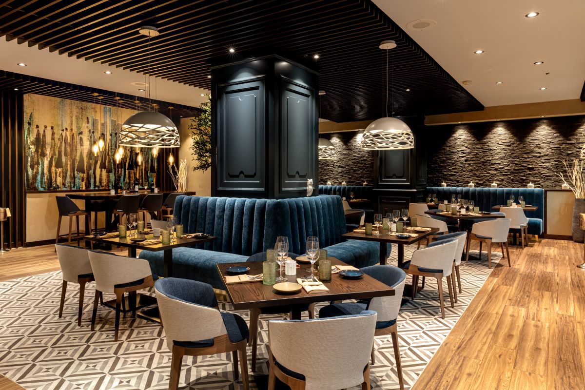 a restaurant with tables and chairs