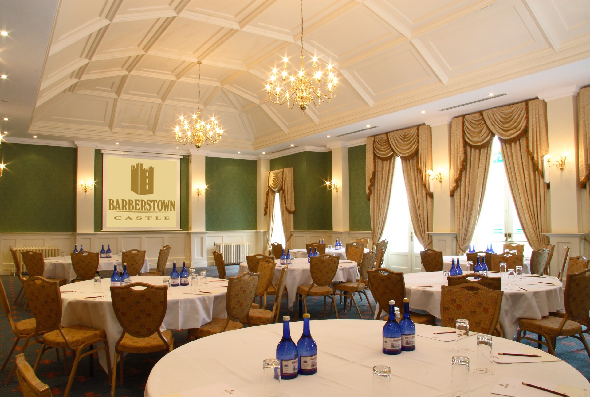 a room with tables and chairs