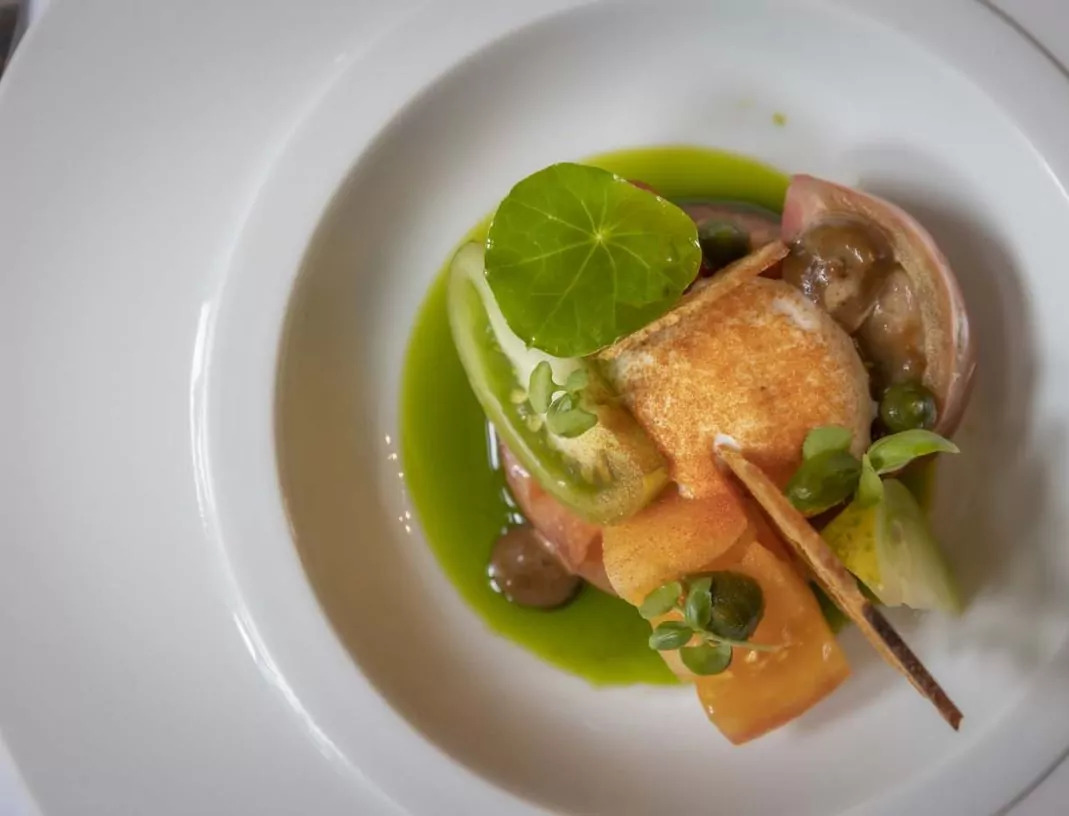 a plate of food with a fork