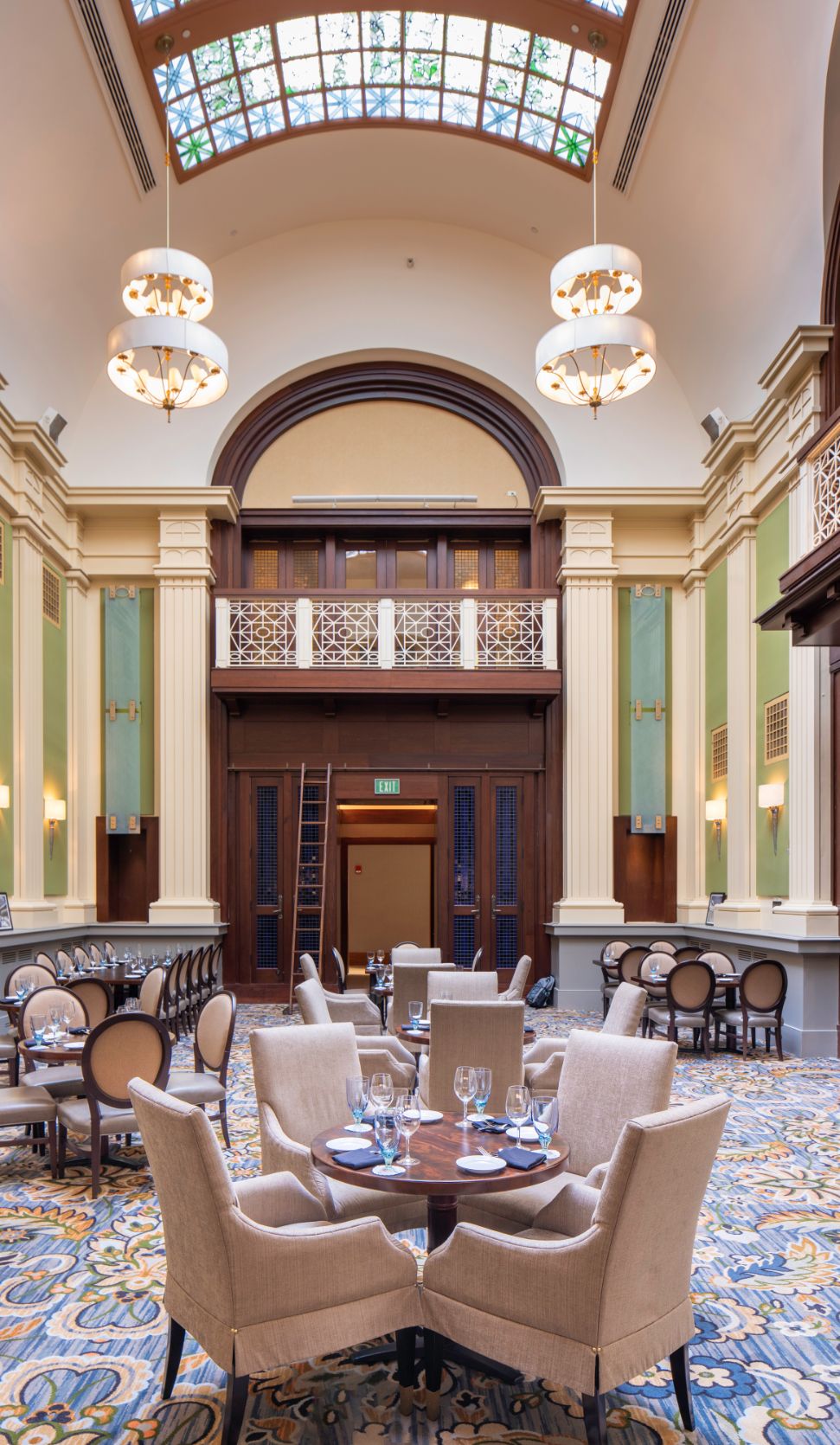 a room with tables and chairs