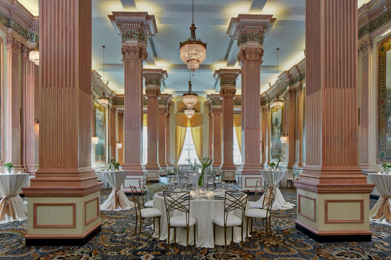 a room with tables and chairs