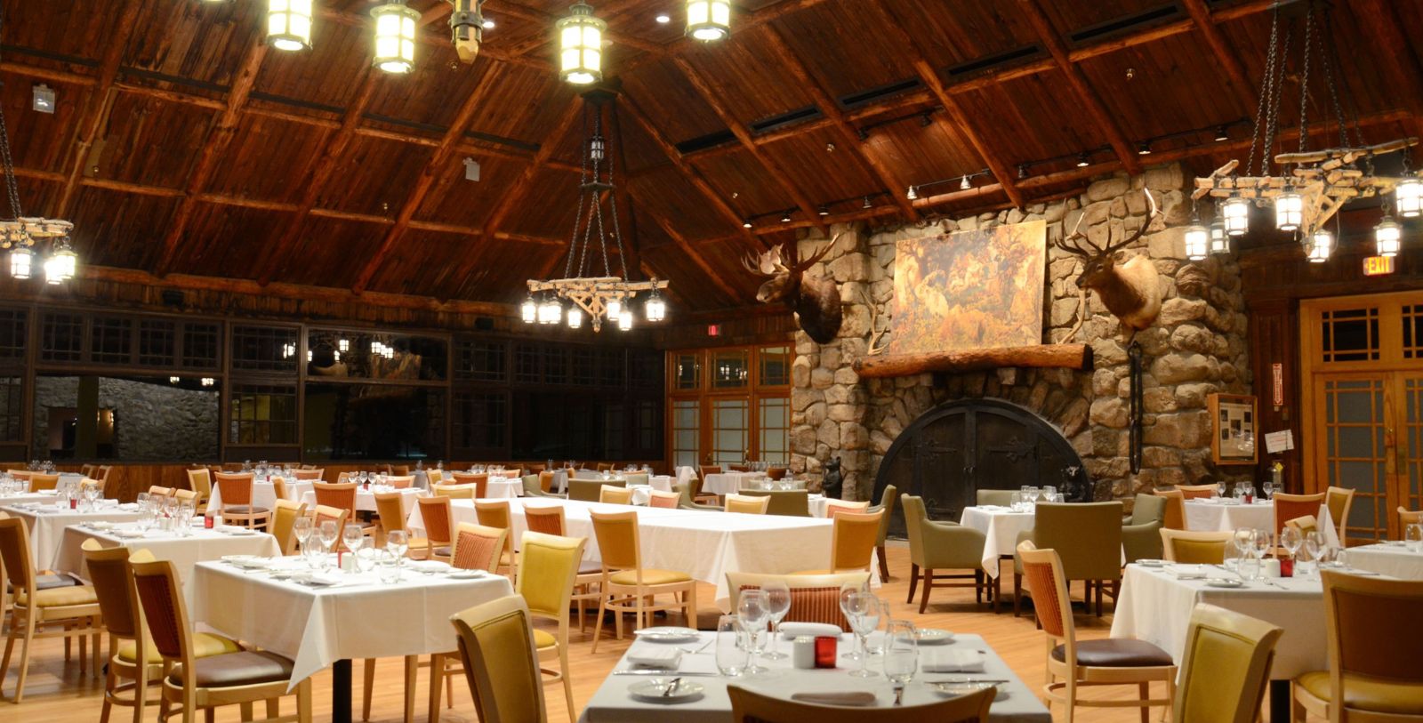 a room with tables and chairs