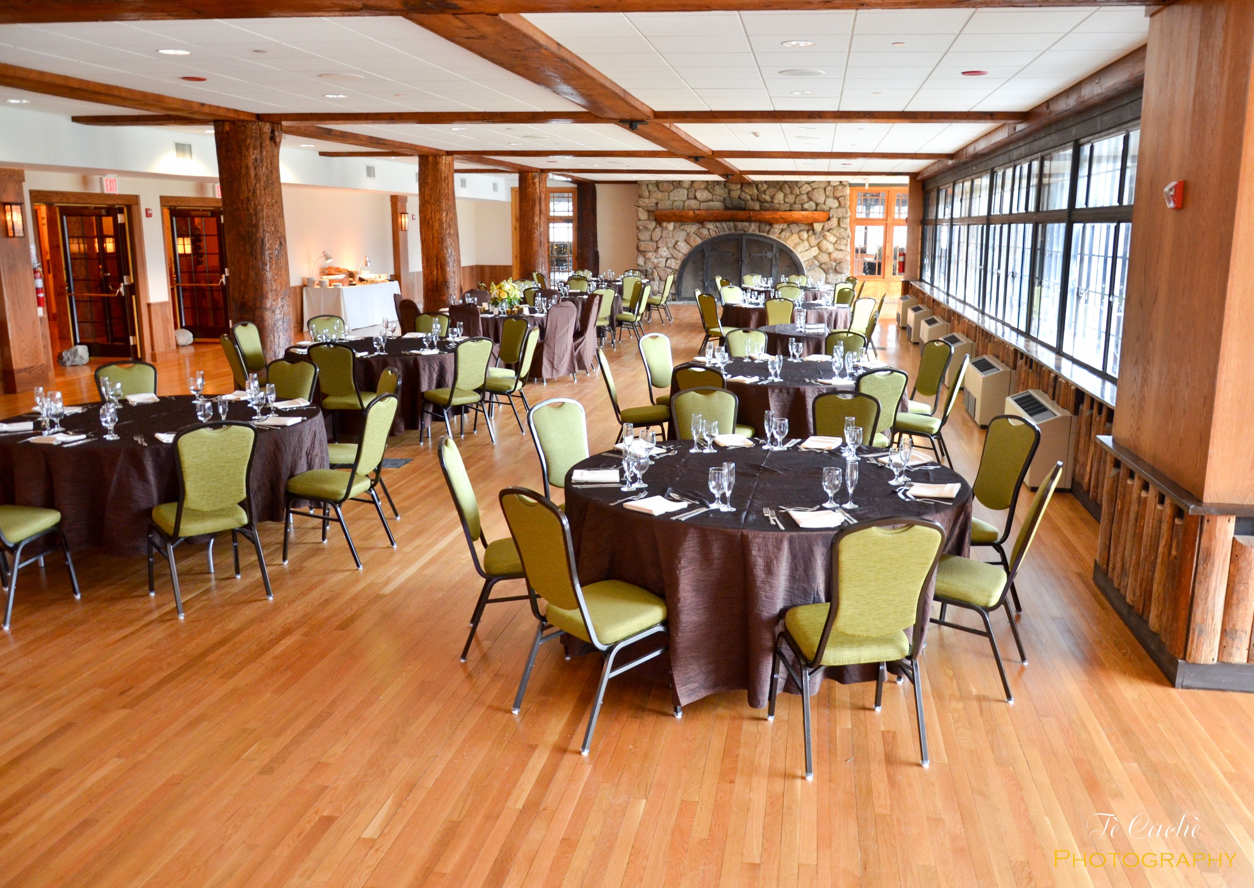 a room with tables and chairs