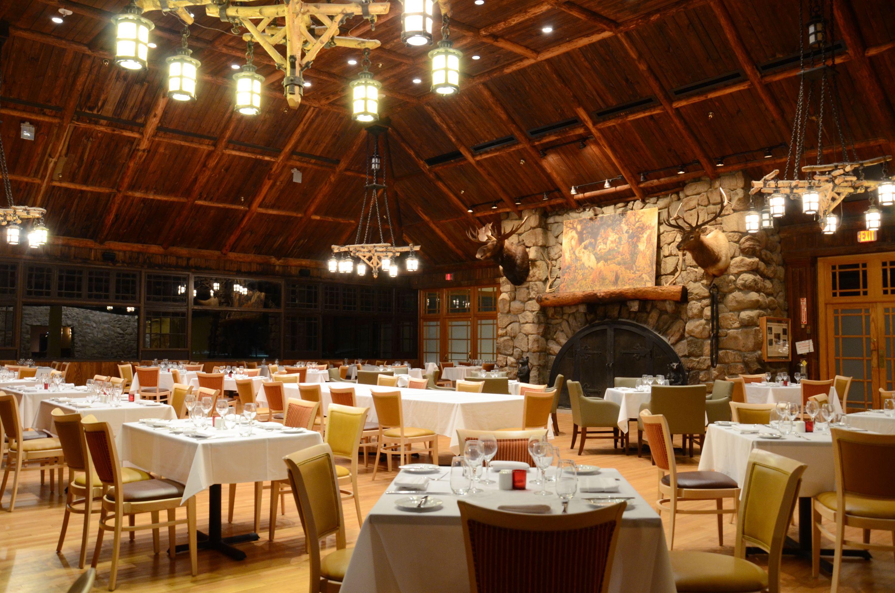 a room with tables and chairs