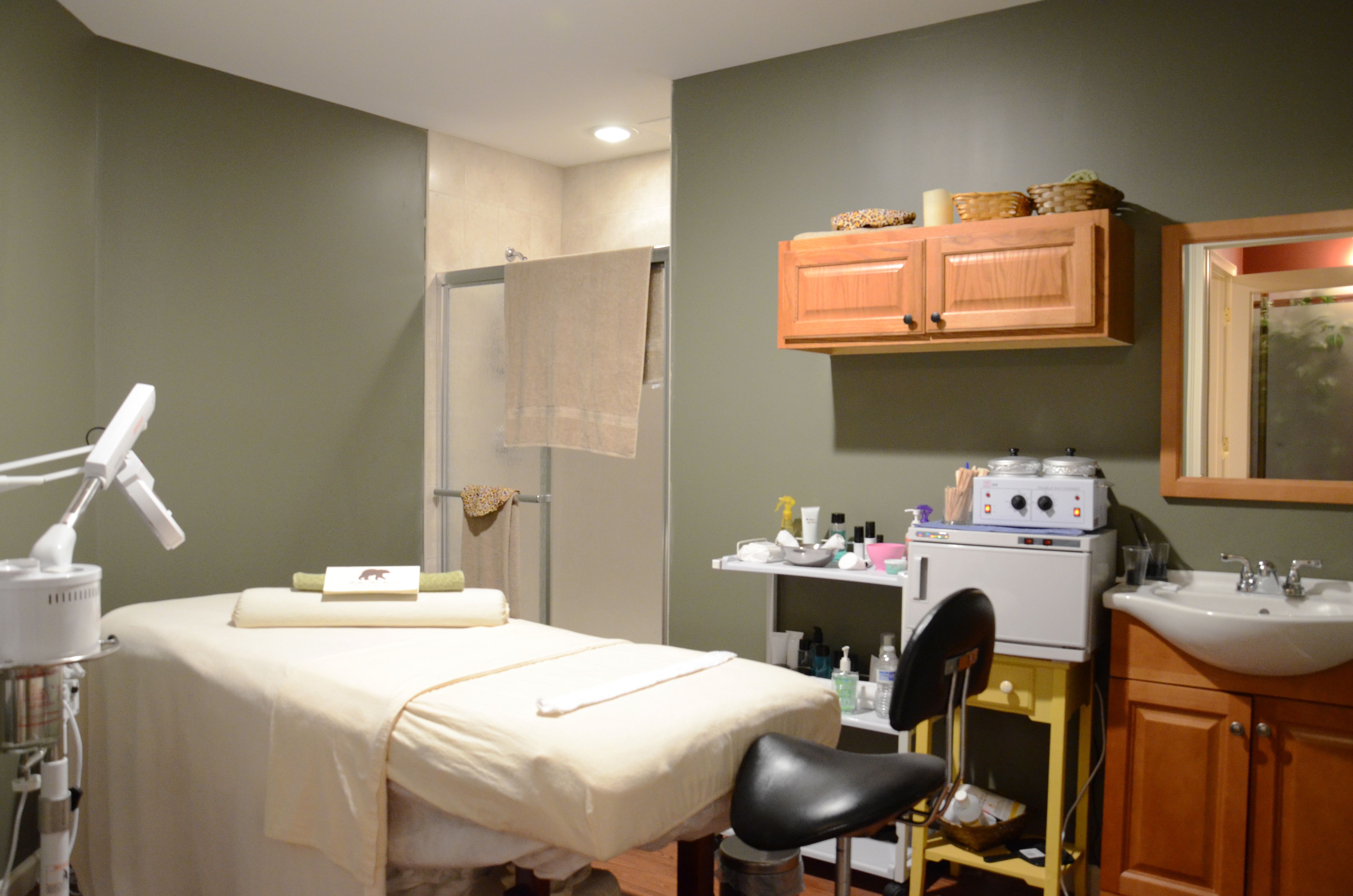a massage table in a room