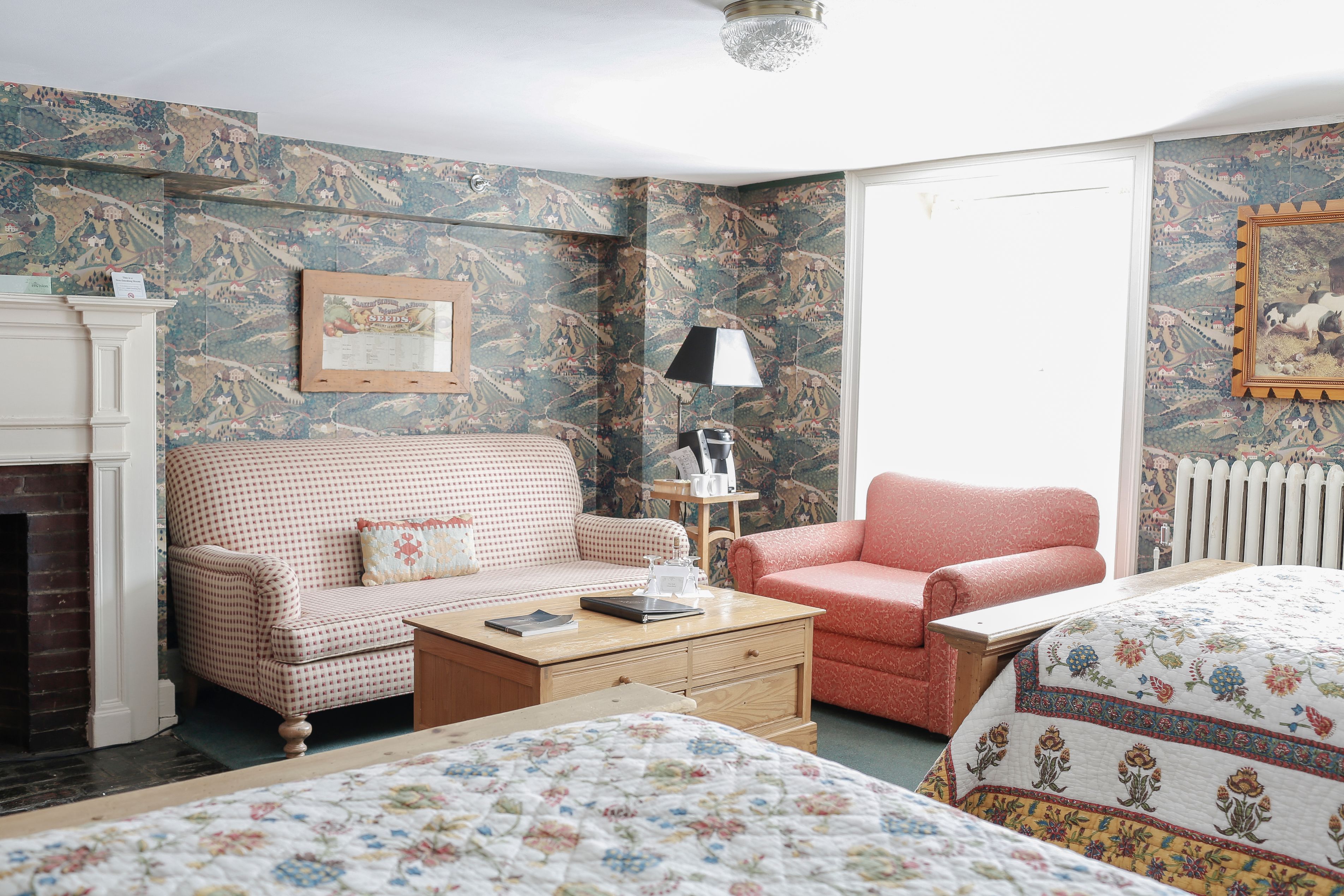 a room with a couch and a table