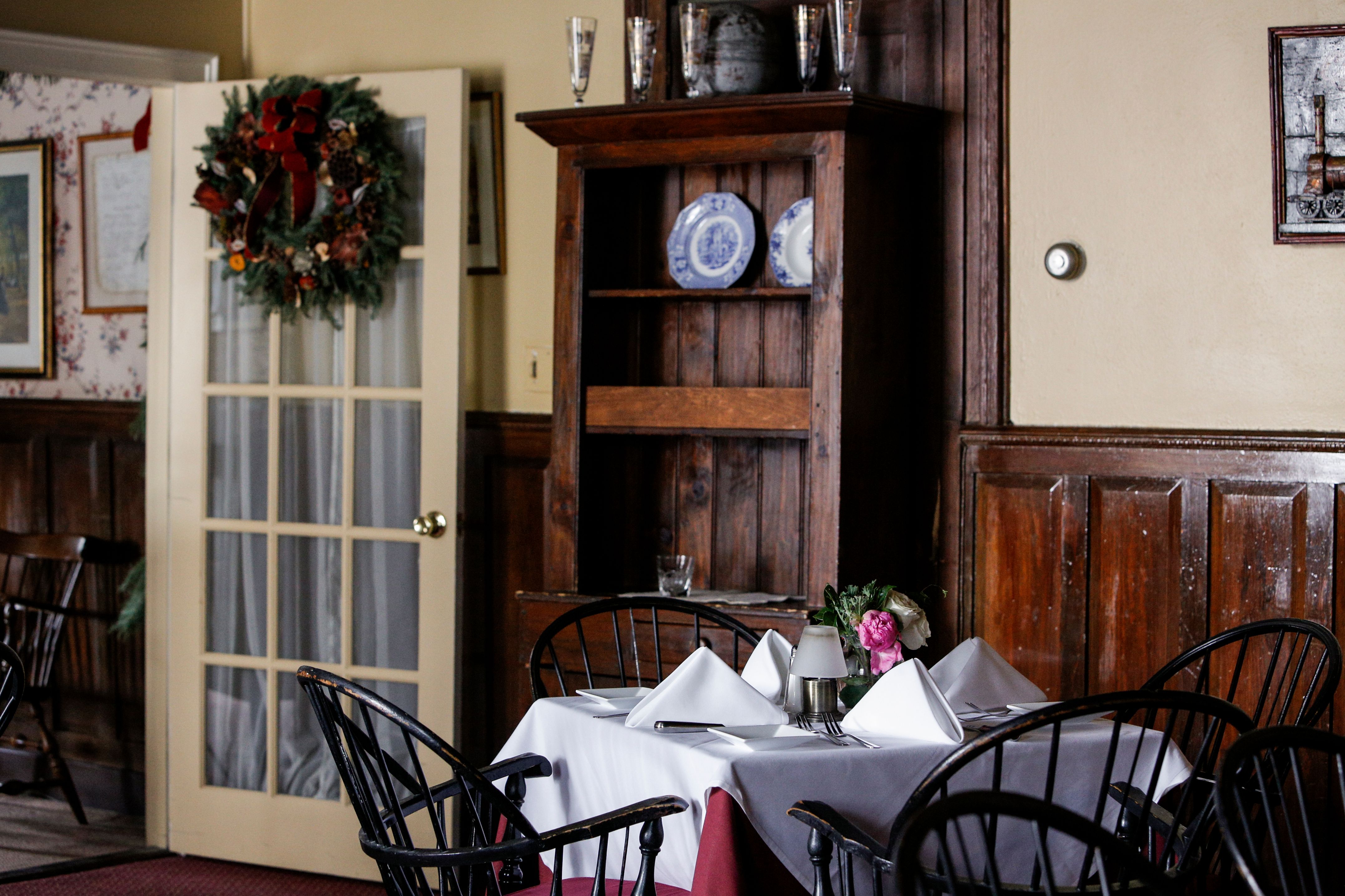 a table set for two in a restaurant