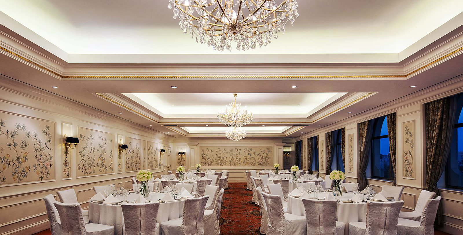 a room with tables and chairs