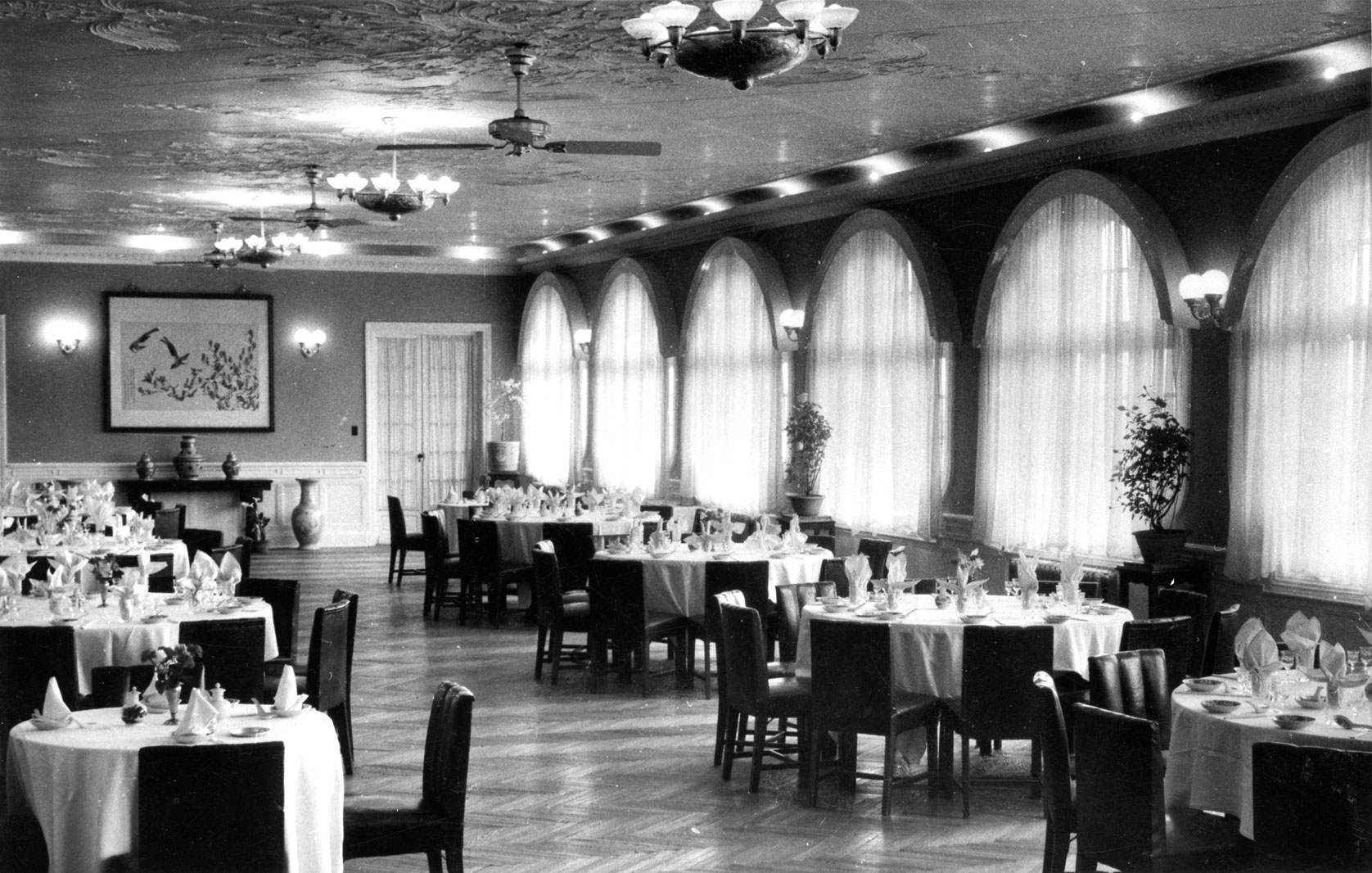 a room with tables and chairs