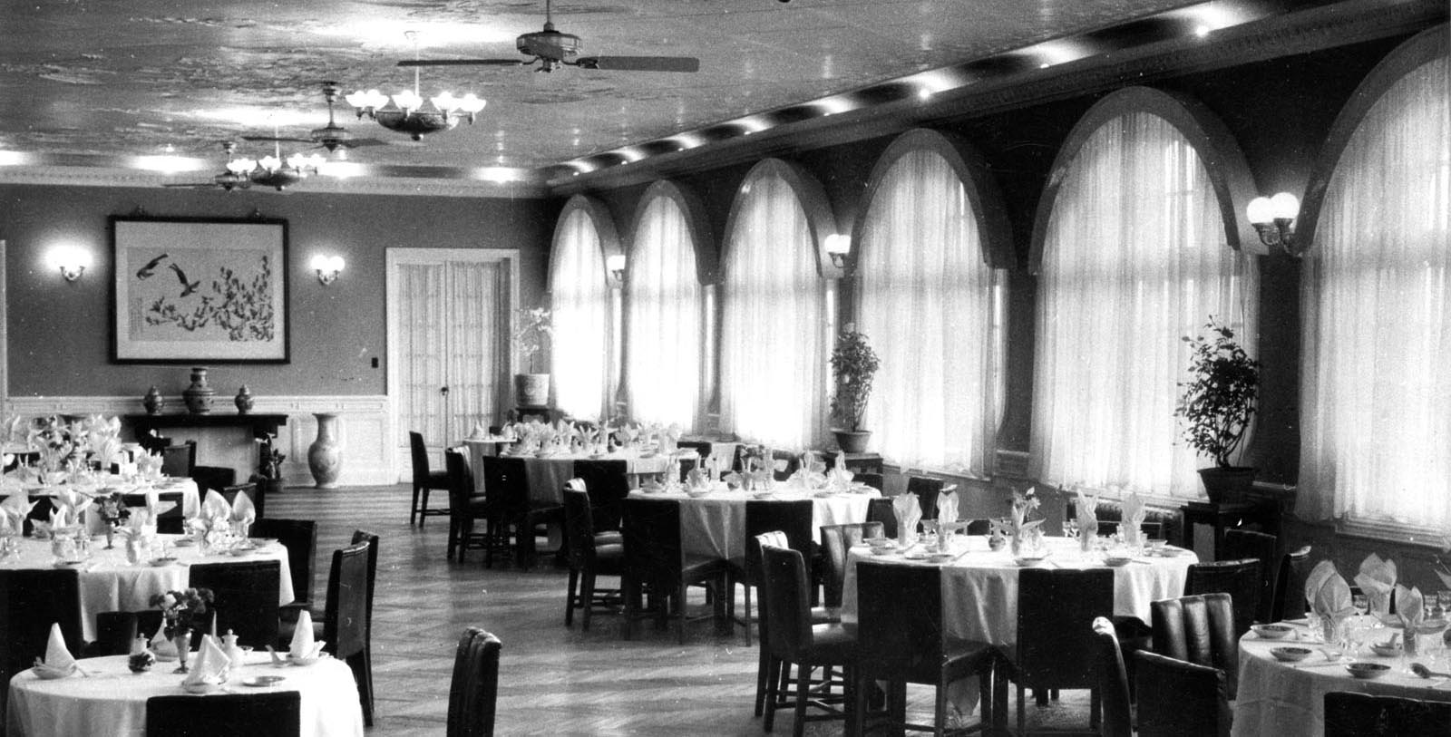 a room with tables and chairs