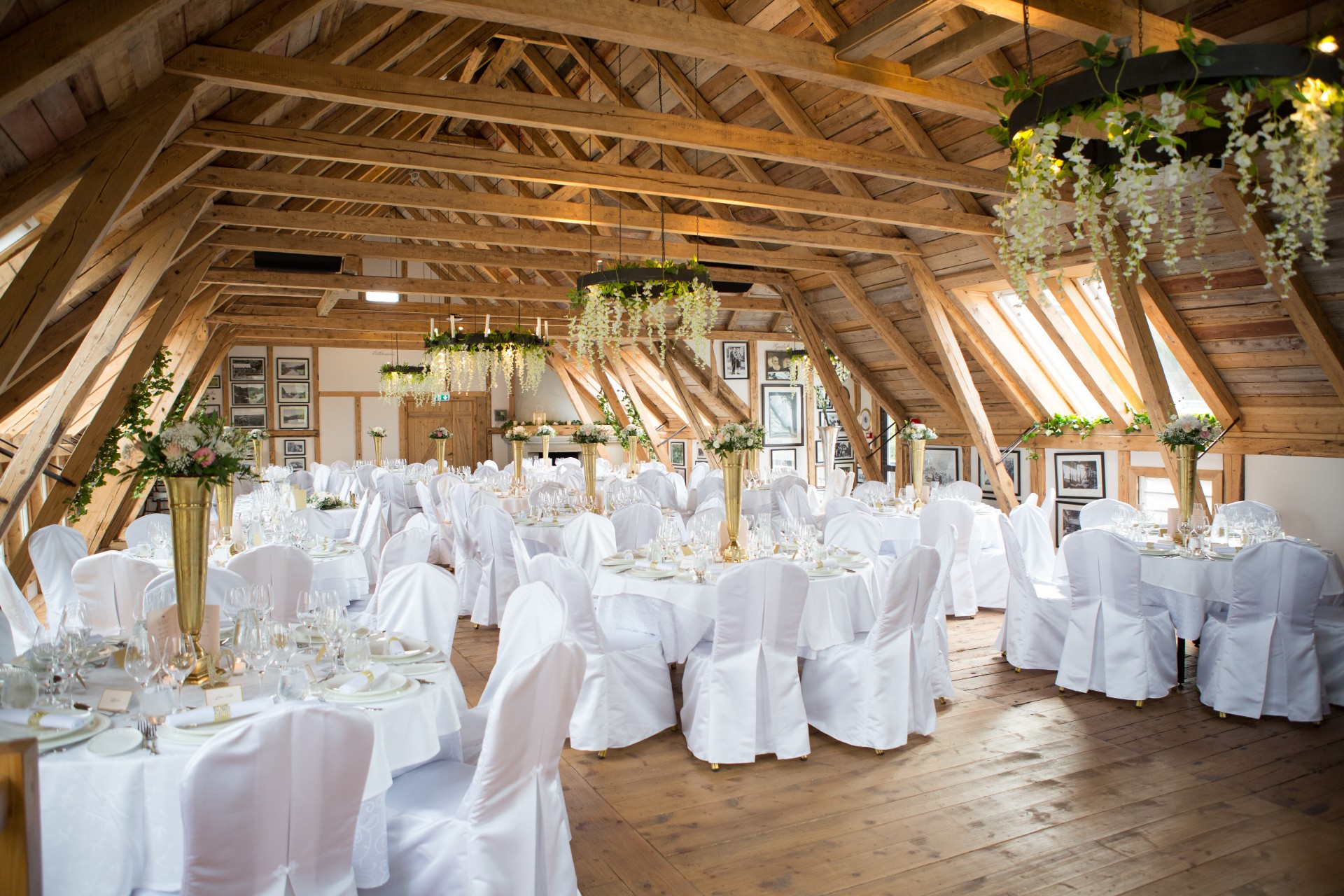 a room with tables and chairs