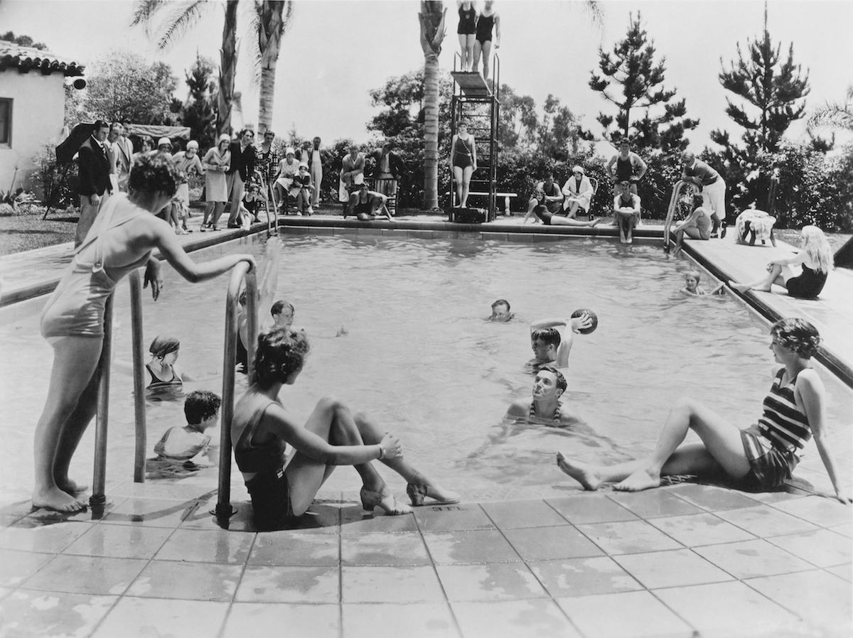 a group of people in a pool