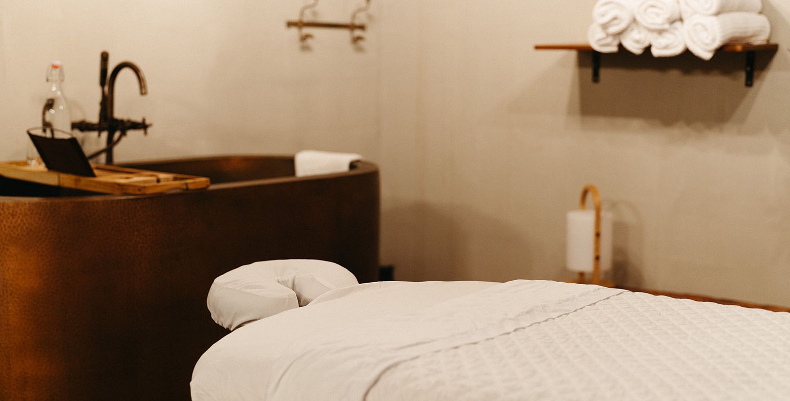 a massage table in a room