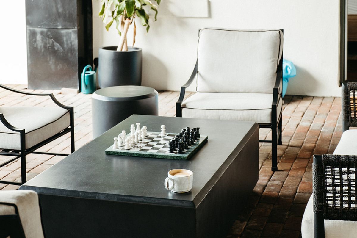 a chess board on a table