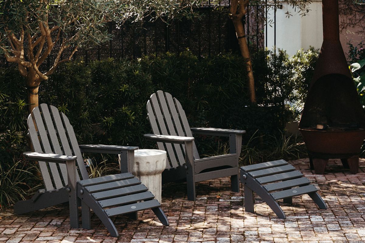 a group of chairs outside
