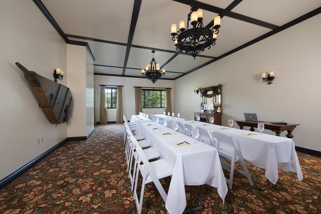 a room with tables and chairs