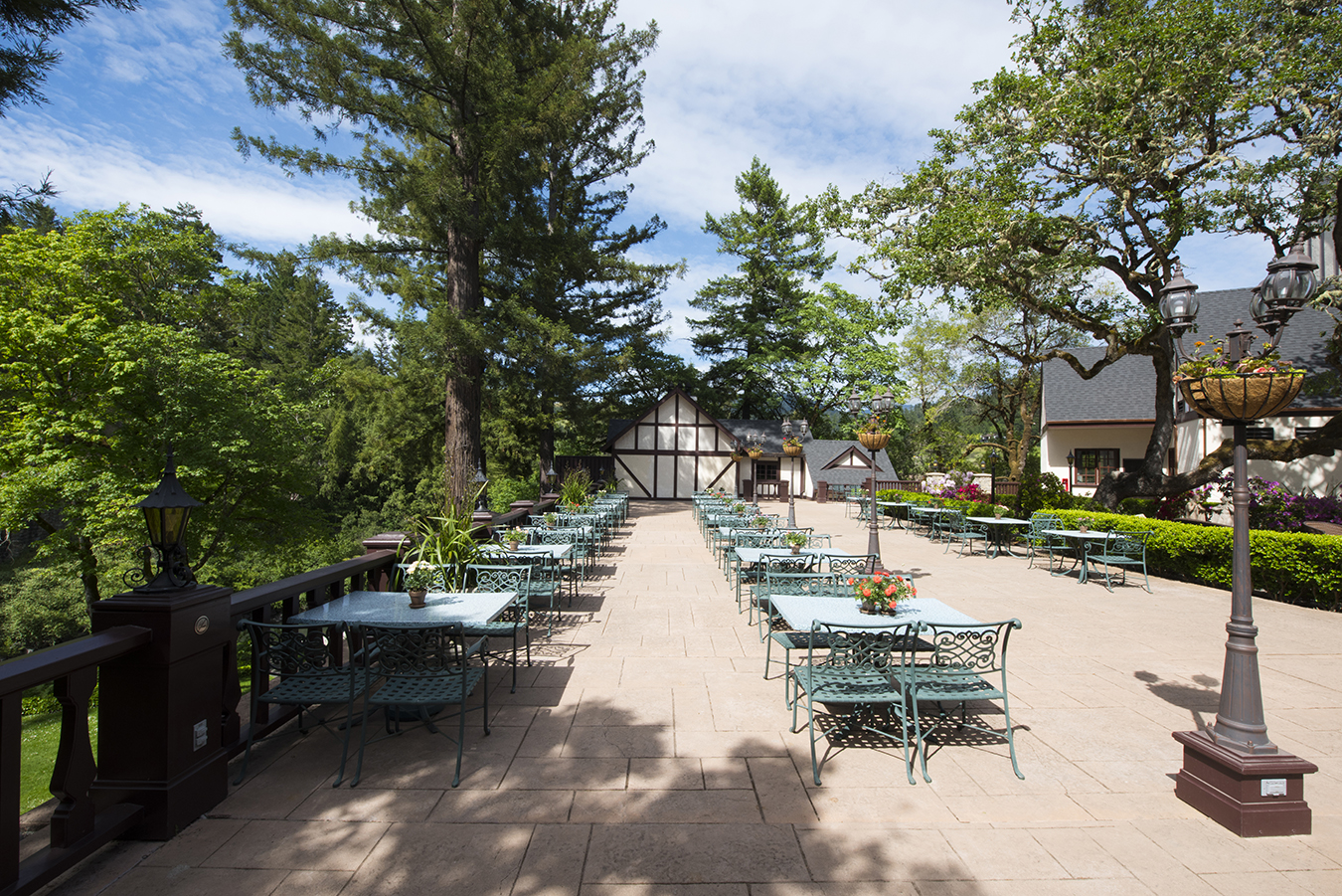tables and chairs on a patio