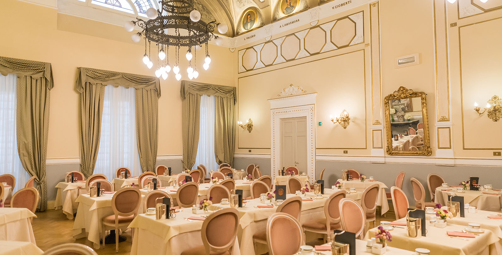 a room with tables and chairs