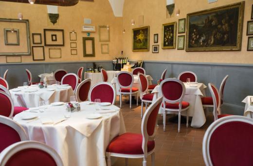 a room with tables and chairs