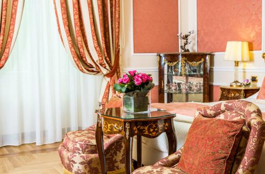 a room with a table and chairs