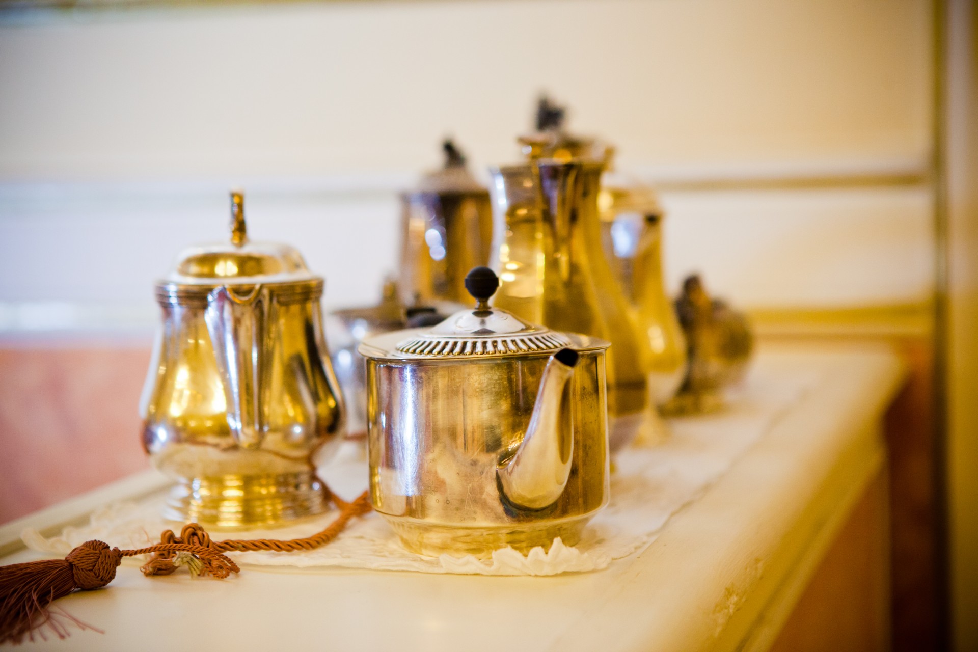 a group of teapots on a table