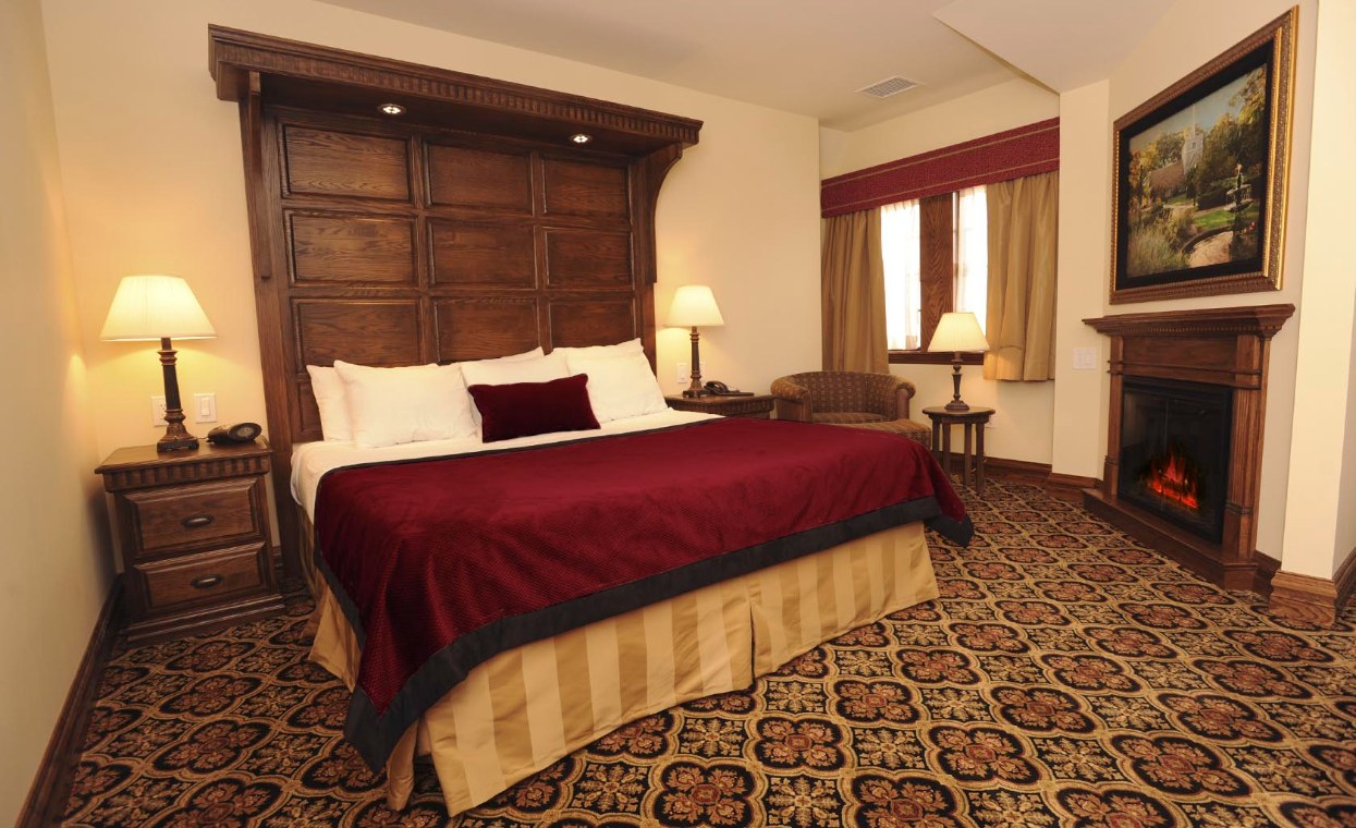 a bed in a hotel room