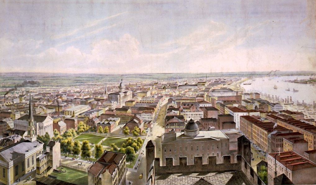a cityscape with buildings and trees
