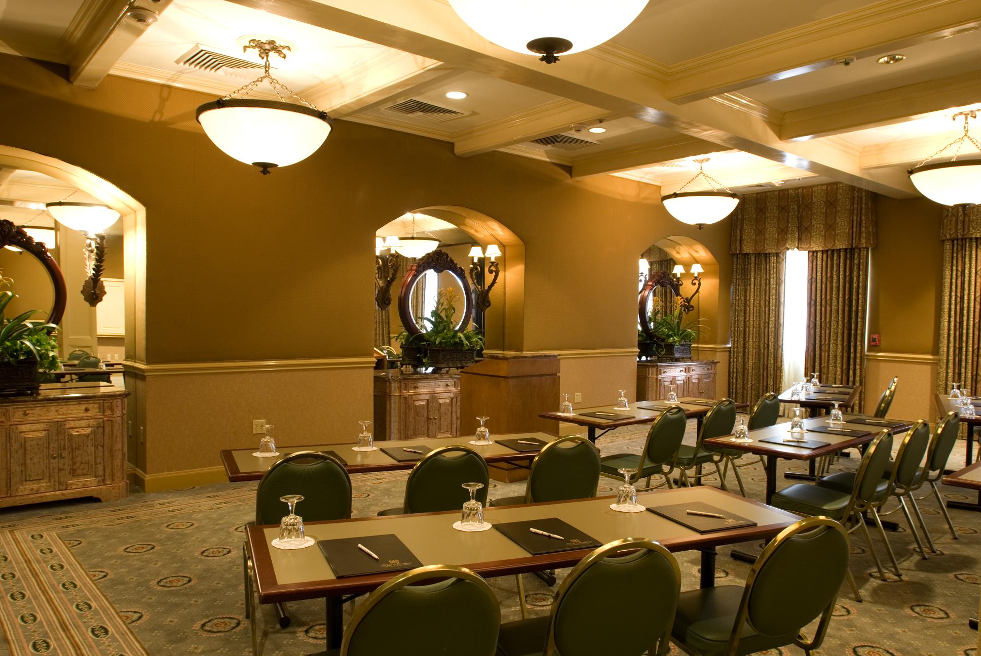 a room with tables and chairs