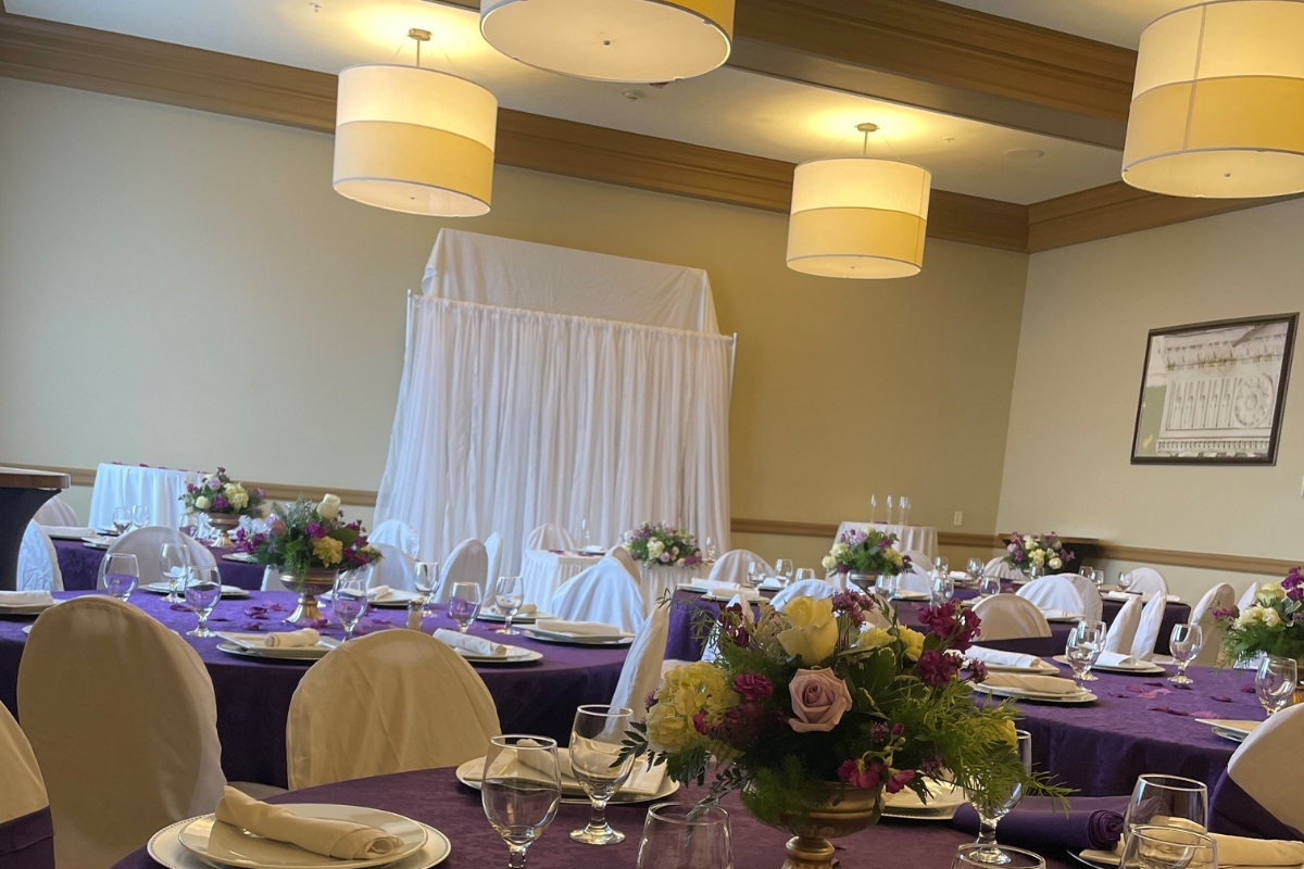 a room with tables and chairs