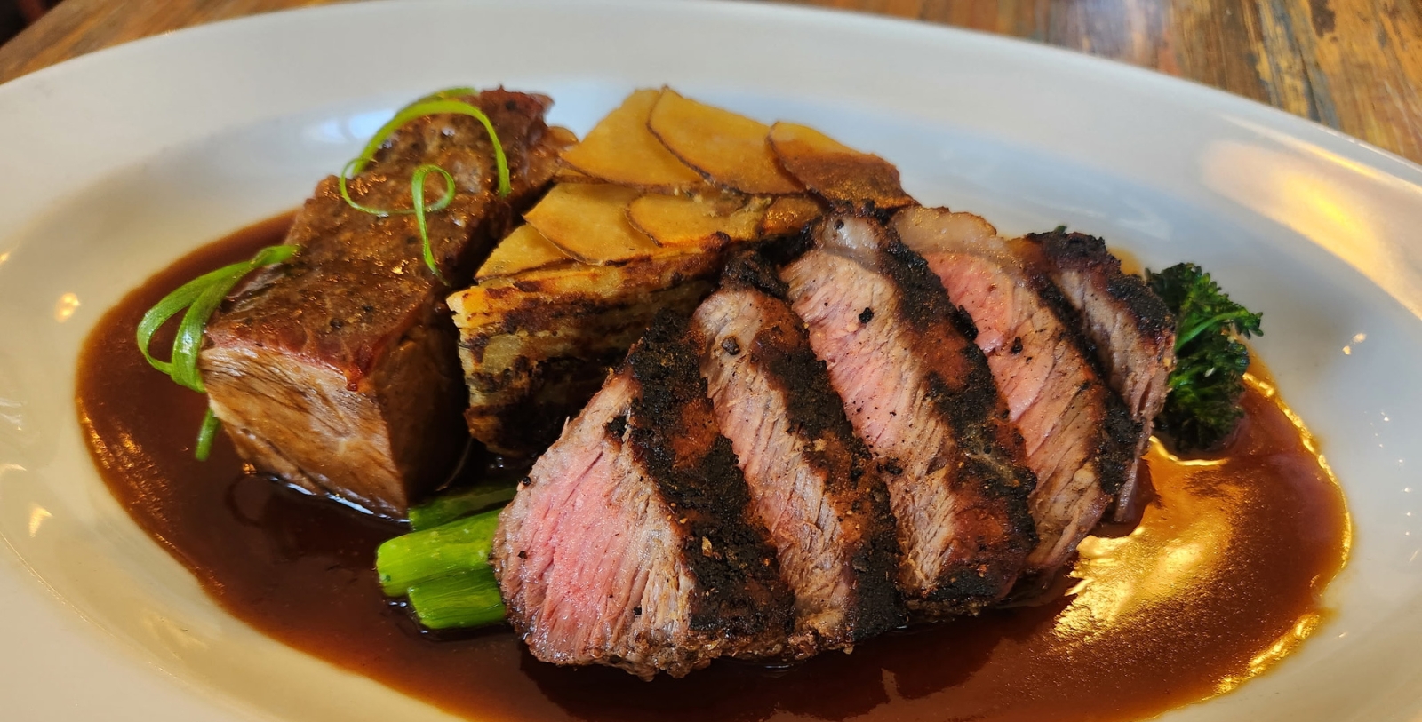 a plate of meat and vegetables